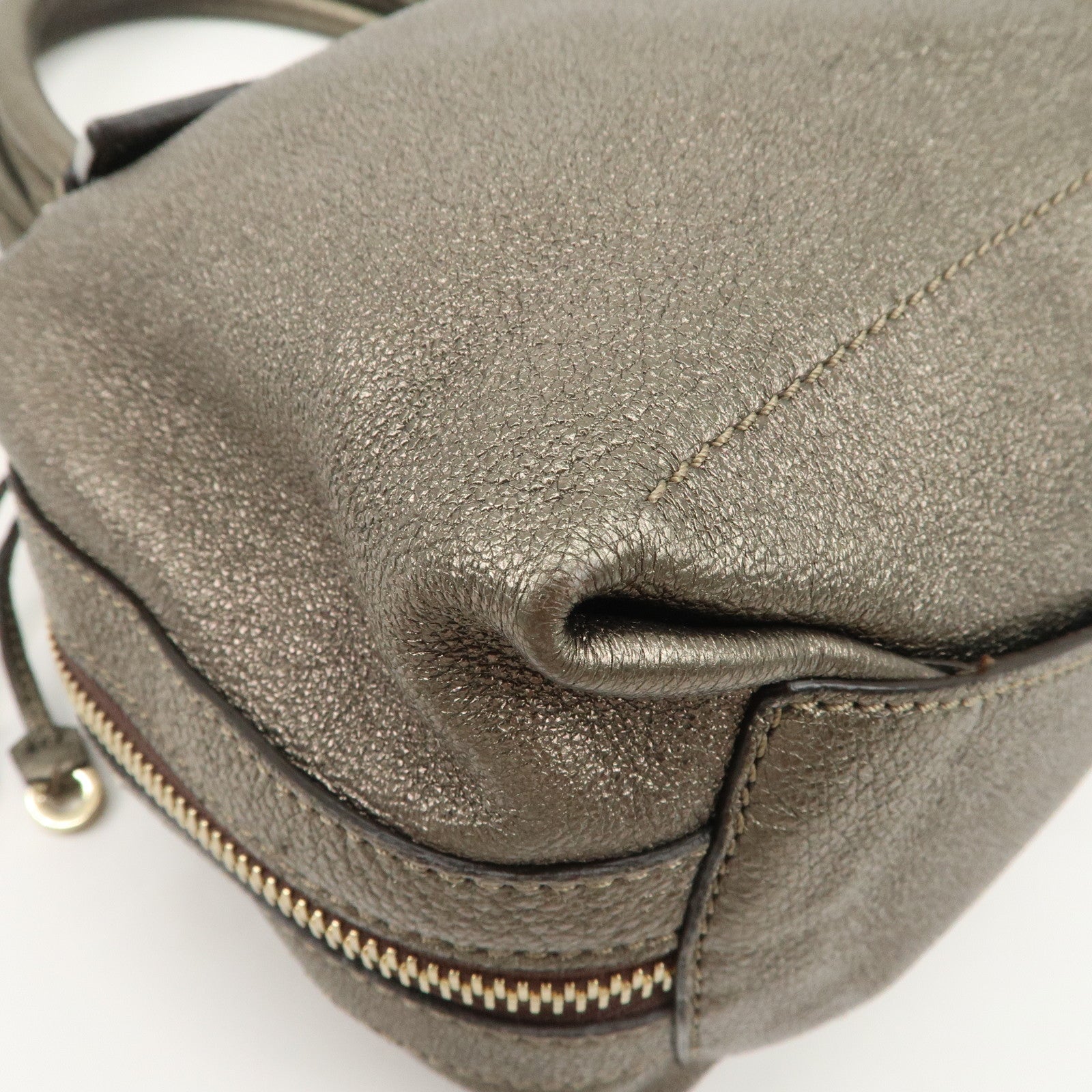 JIMMY CHOO Tulita Leather Shoulder Bag Hand Bag Metallic Brown