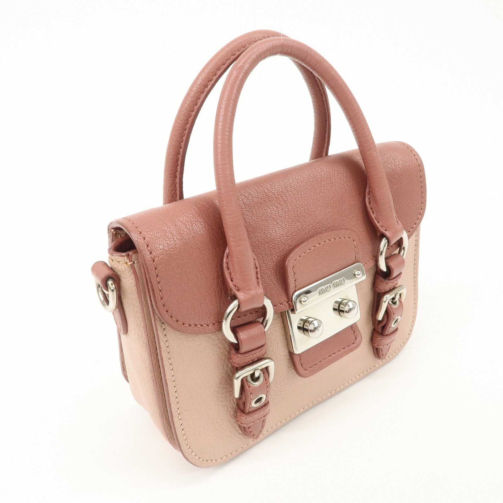 MIU MIU Madras Leather 2WAY Bag Hand Bag Shoulder Bag Pink RN1020