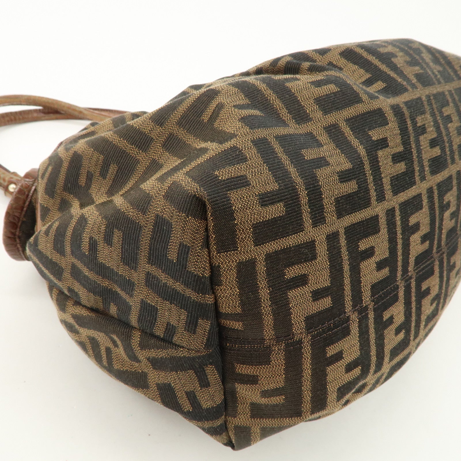 FENDI Zucca Gathered Canvas Leather Shoulder Bag Tote Bag 8BH186