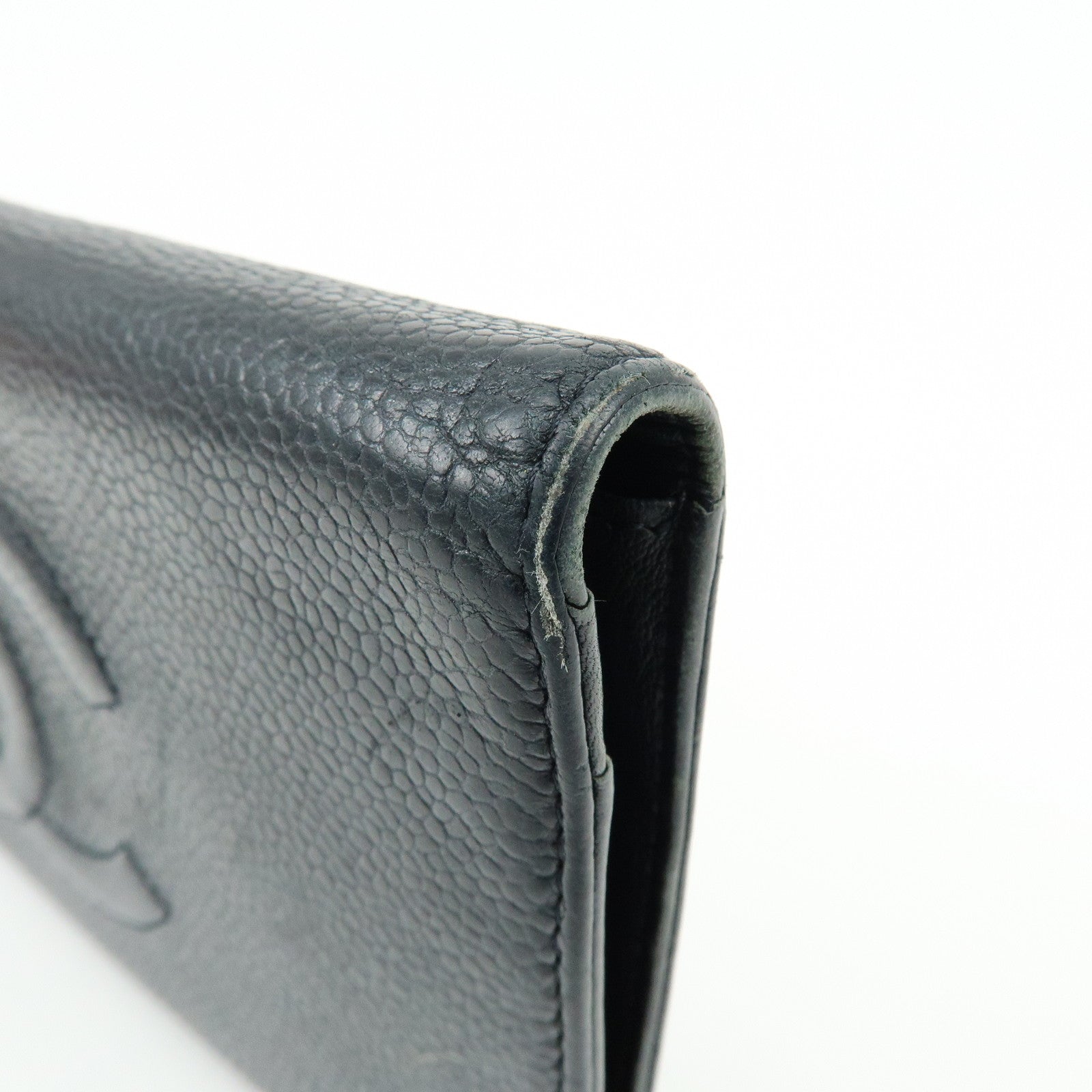 CHANEL COCO Mark Caviarskin Bi-fold Long Wallet Black A48651