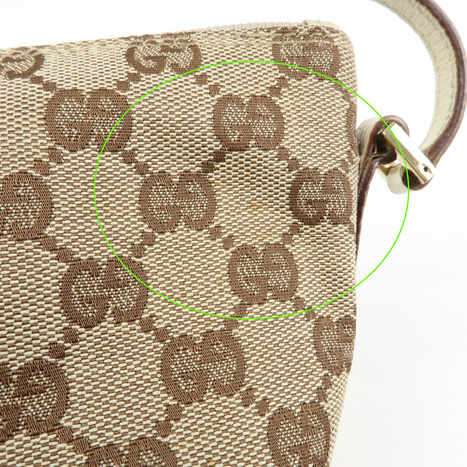 GUCCI Boat Bag GG Canvas Leather Hand Bag Pouch Brown Ivory 07198