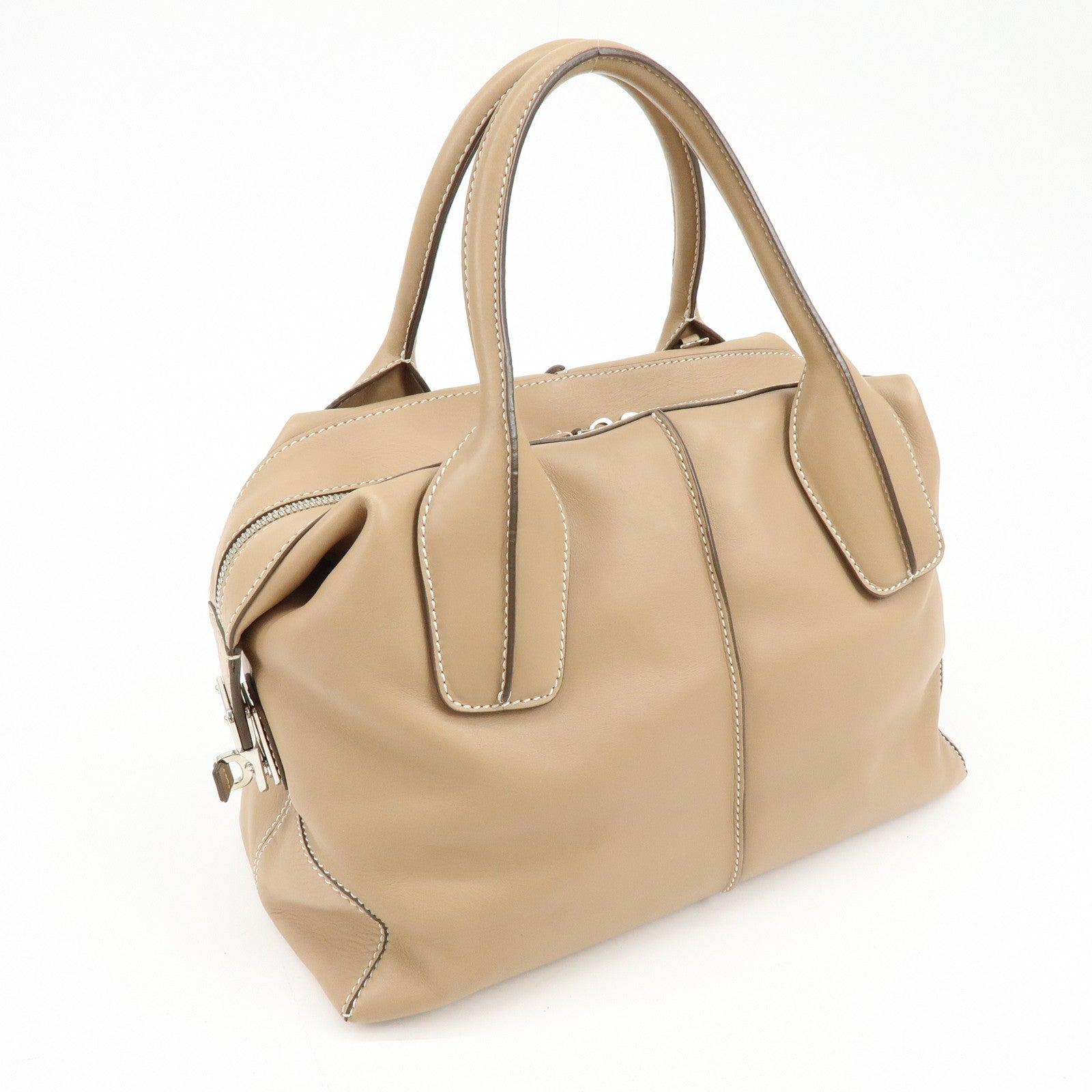 TOD'S D-Cube Leather 2Way Bag Hand Bag Shoulder Bag Beige