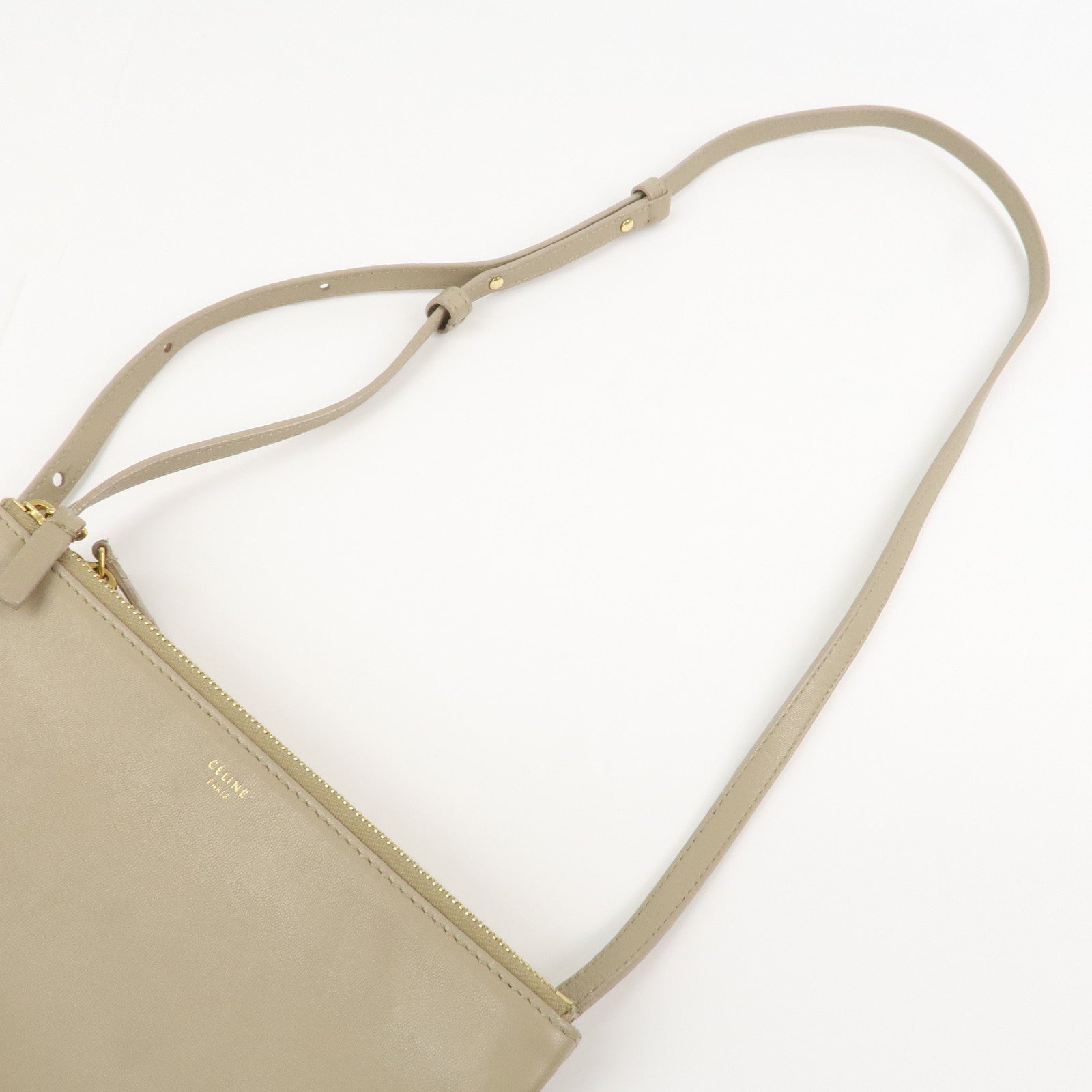 CELINE Calf Skin Trio Bag Shoulder Bag Crossbody Bag Beige
