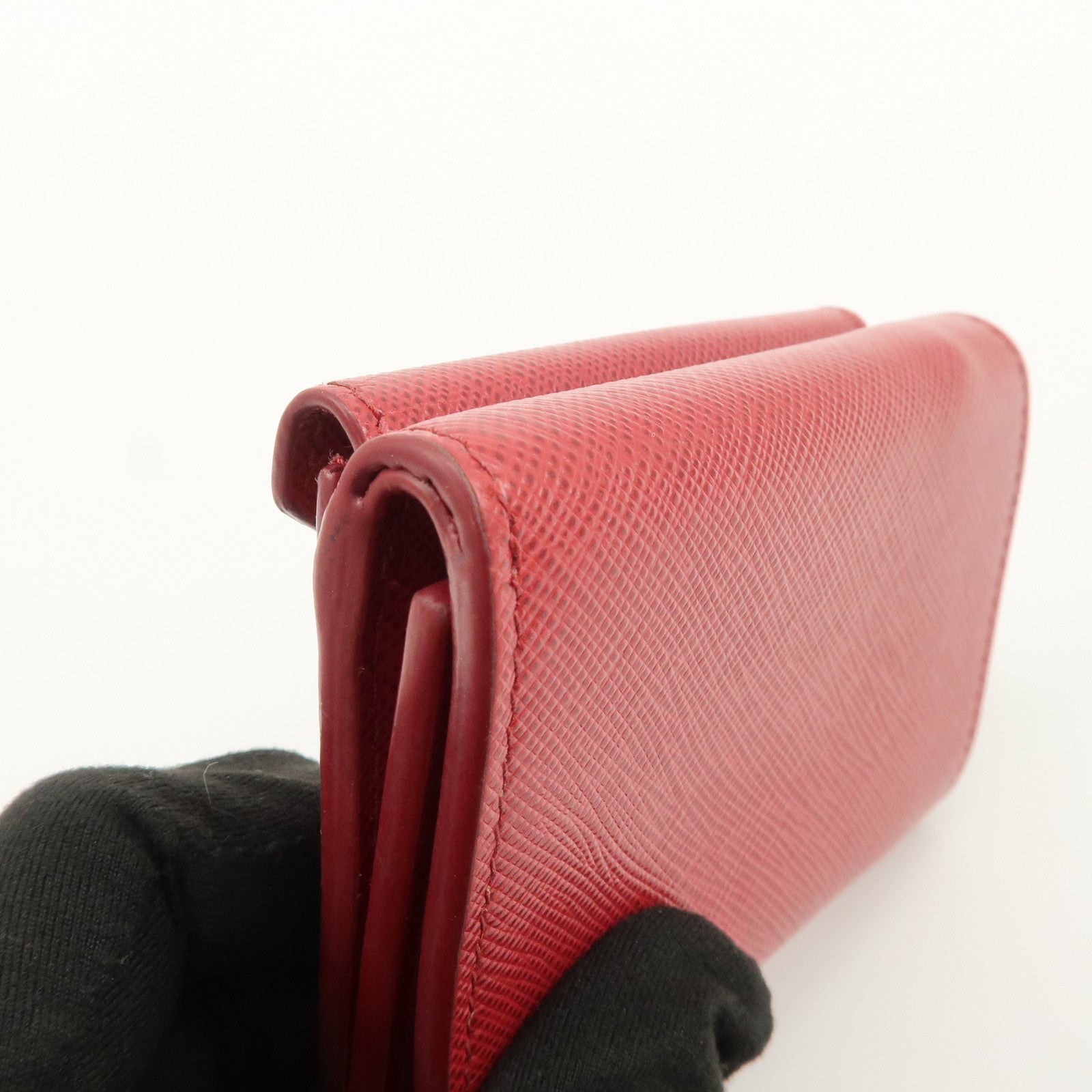 PRADA Saffiano Leather Tri-fold Compact Wallet Red 1MH021