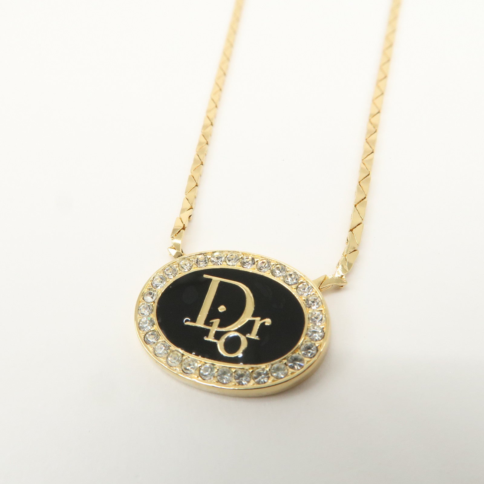 Christian Dior Metal Rhinestone Necklace Choker Gold Black