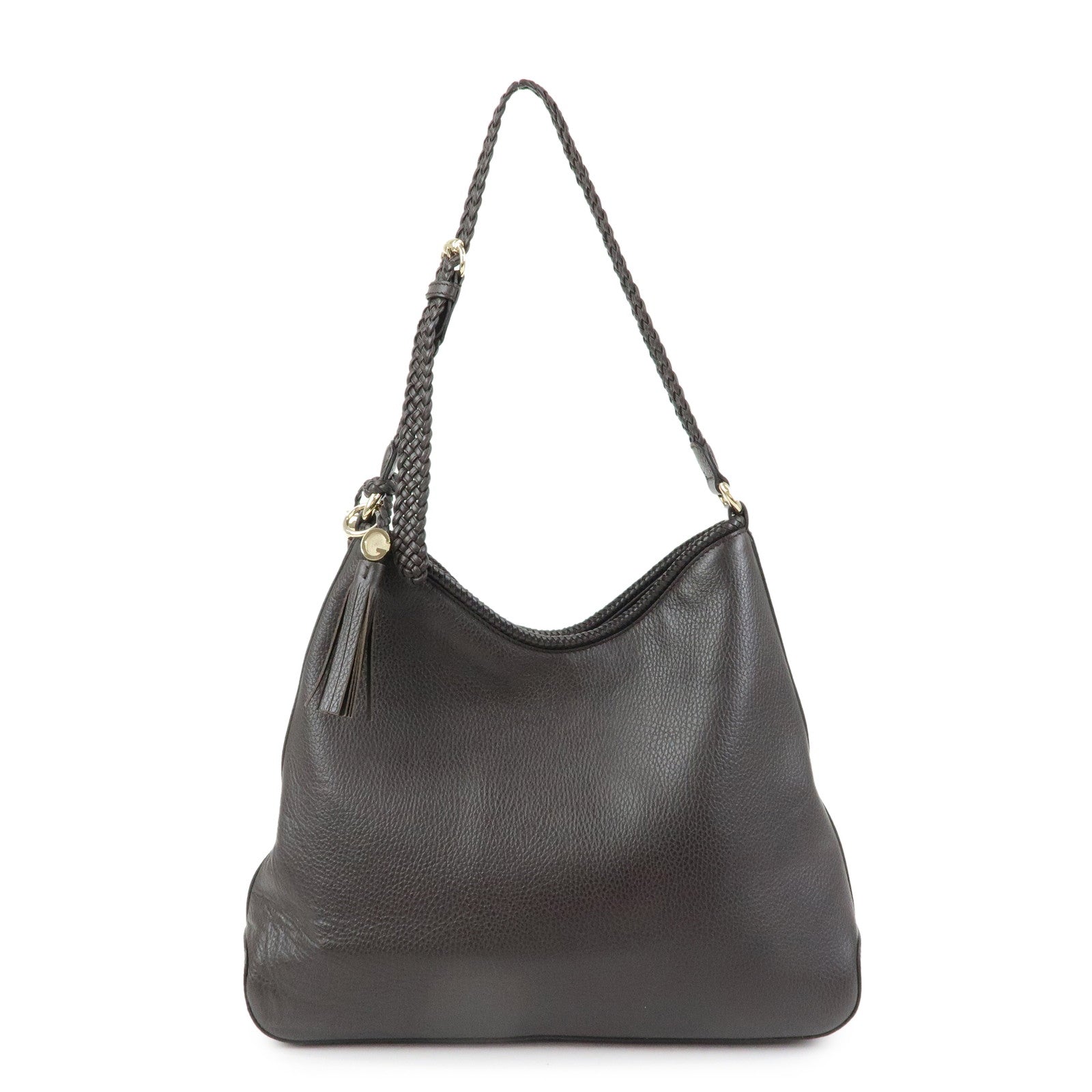GUCCI Leather Tassel Shoulder Bag Hand Bag Dark Brown 336659
