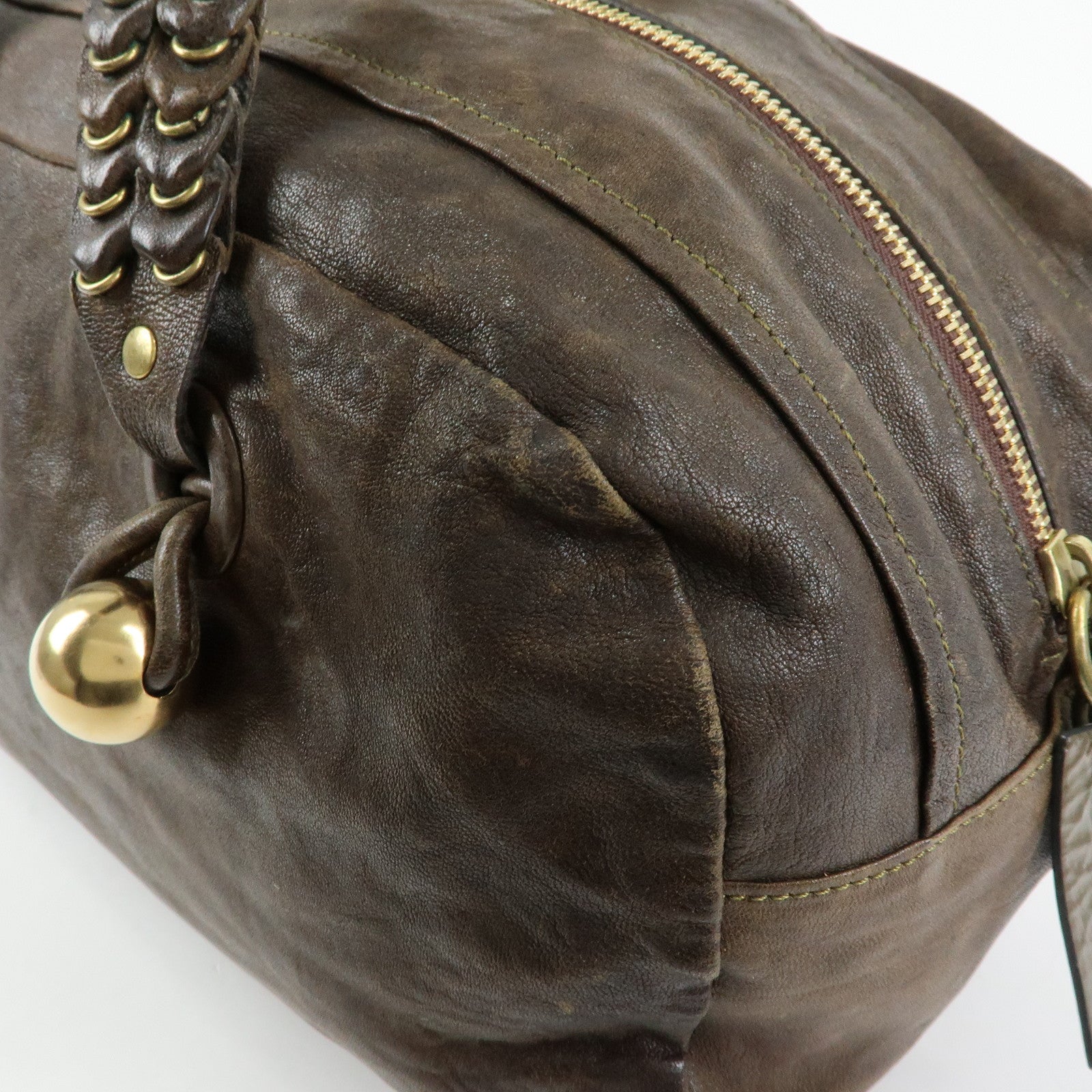 Chloe Leather Patent Leather Boston Bag Shoulder Bag Dark Brown