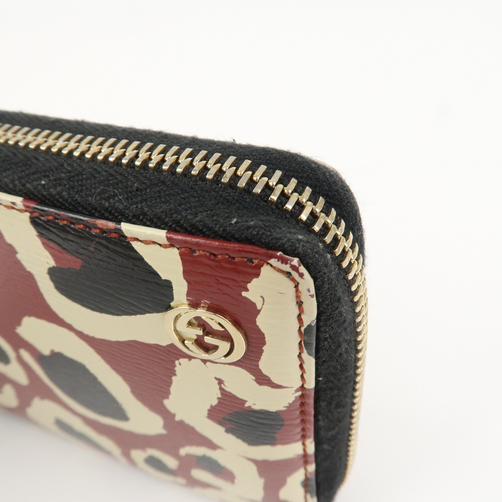GUCCI Interlocking G Leather Leopard Round Zippy Long Wallet 309705