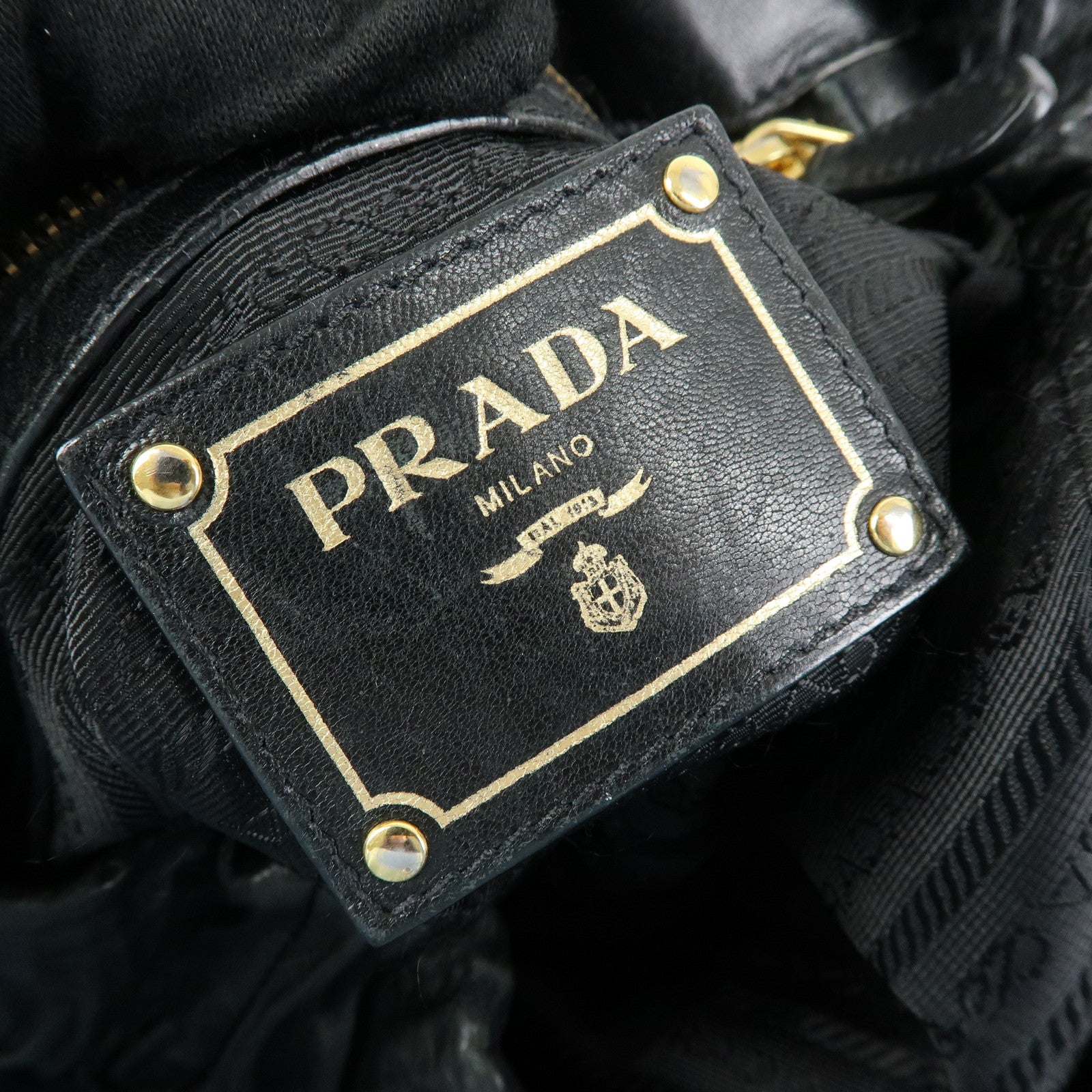 PRADA Leather Drawstring Shoulder Bag Hand Bag Black