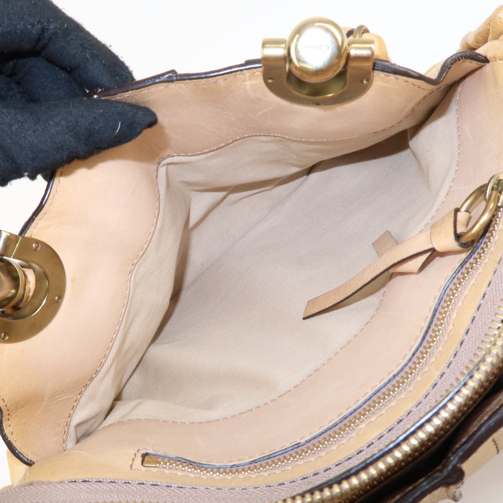 Chloe Heloise Shoulder Bag Hand Bag Beige Gold Hardware Used