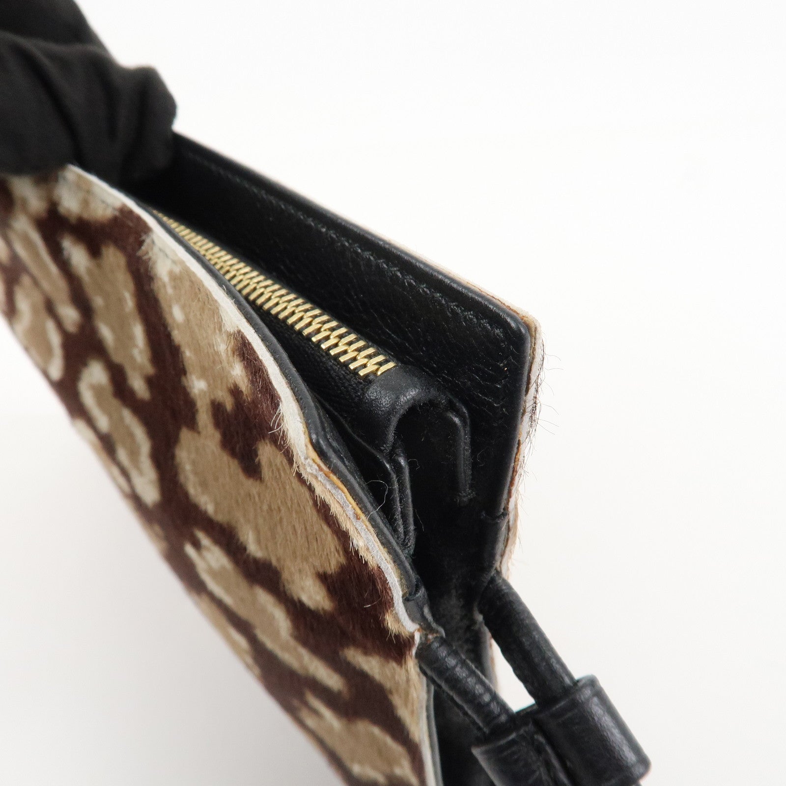 LOEWE Unborn Calf Leather Clutch Bag Pouch Brown Used