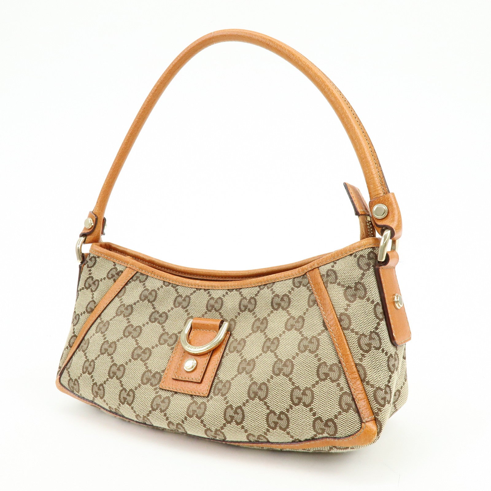 GUCCI Abbey GG Canvas Leather Shoulder Hand Bag Beige Orange 130939