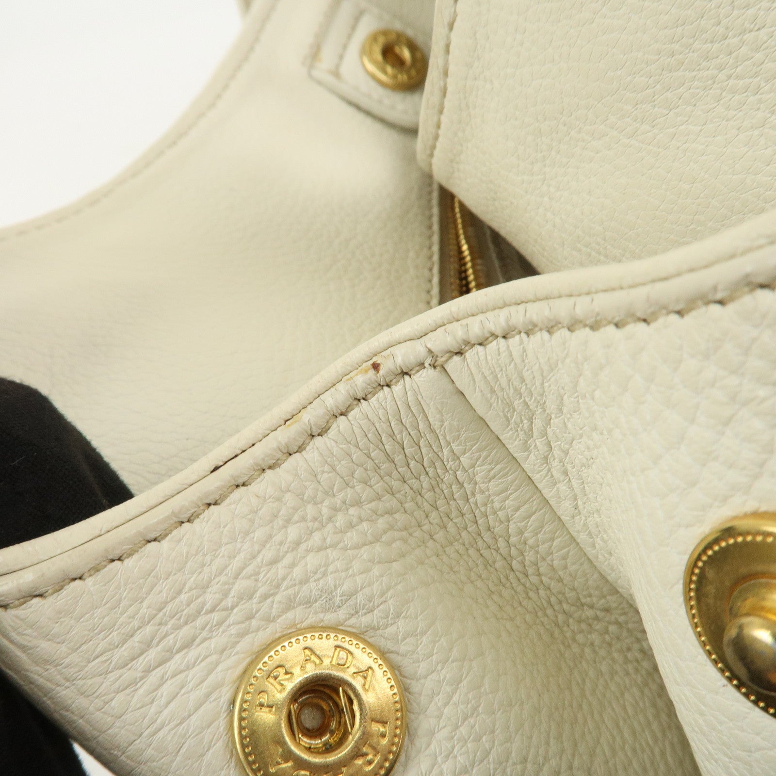 PRADA Logo Leather Shoulder Bag Hand Bag Ivory Gold BR4085