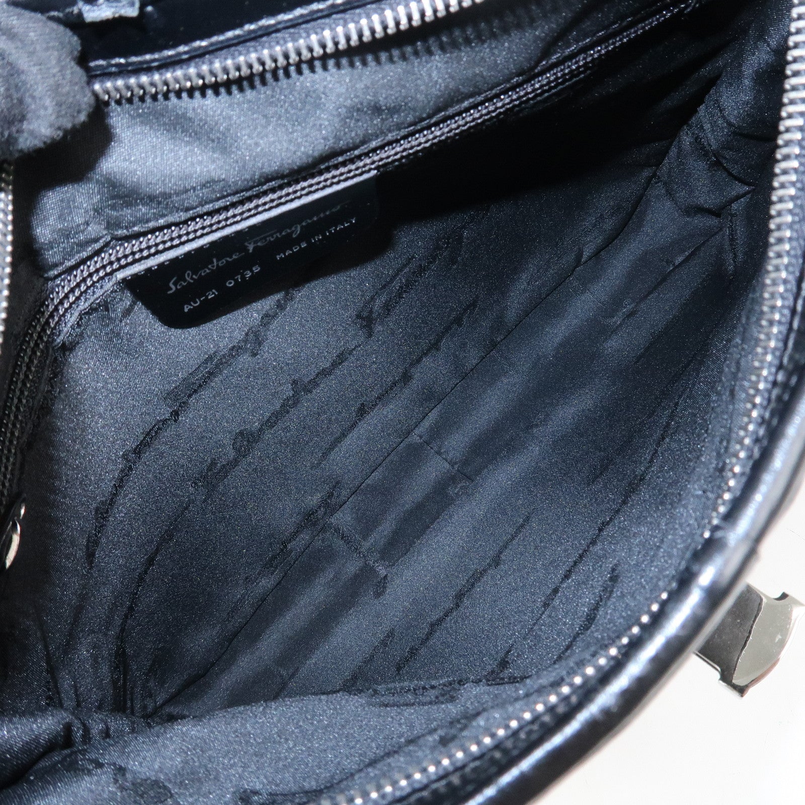 Ferragamo Logo Nylon Canvas Leather Shoulder Bag Hand Bag Black