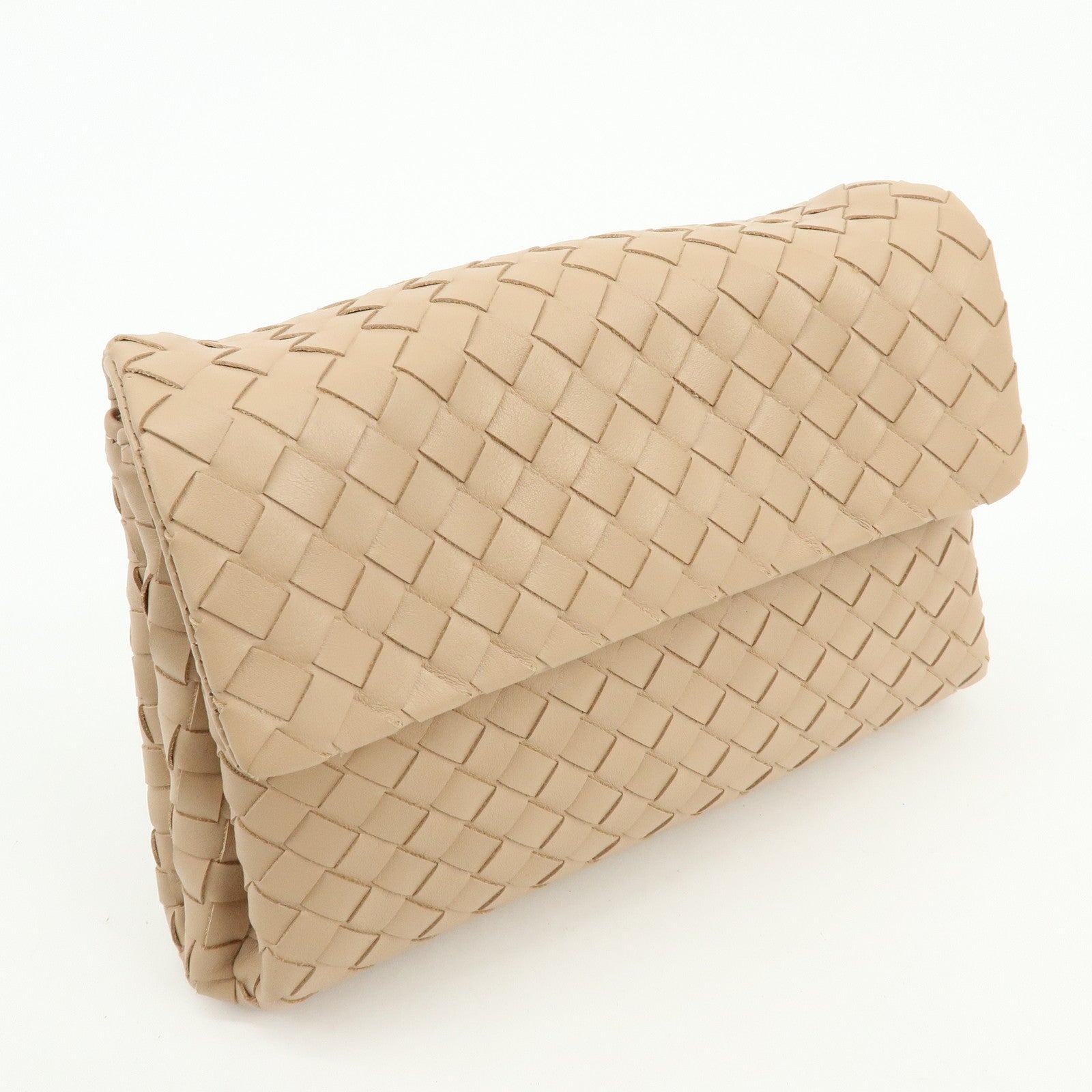 BOTTEGA VENETA Intrecciato Nappa Leather Clutch Bag Beige