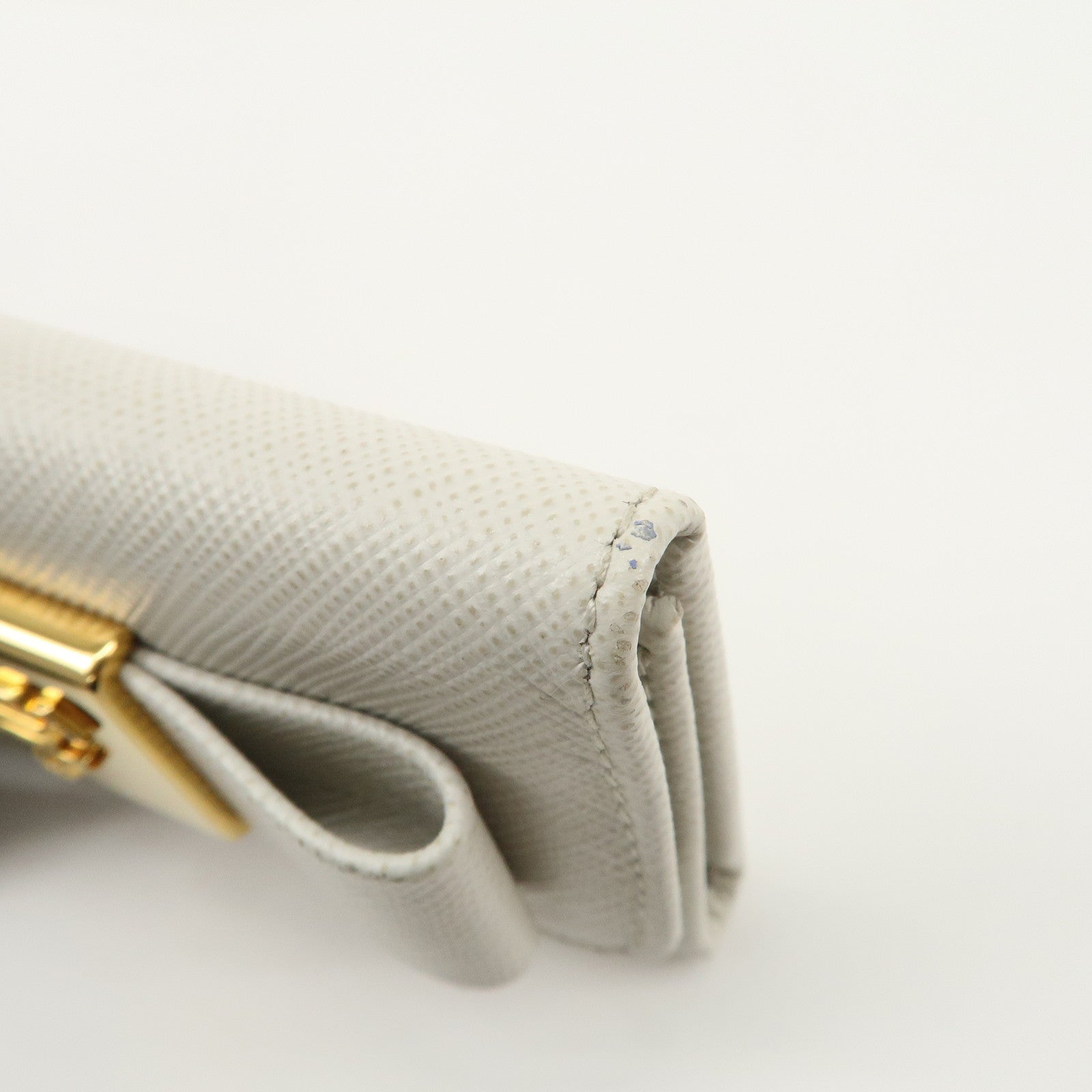 PRADA Ribbon Saffiano Leather Key Case Key Holder White