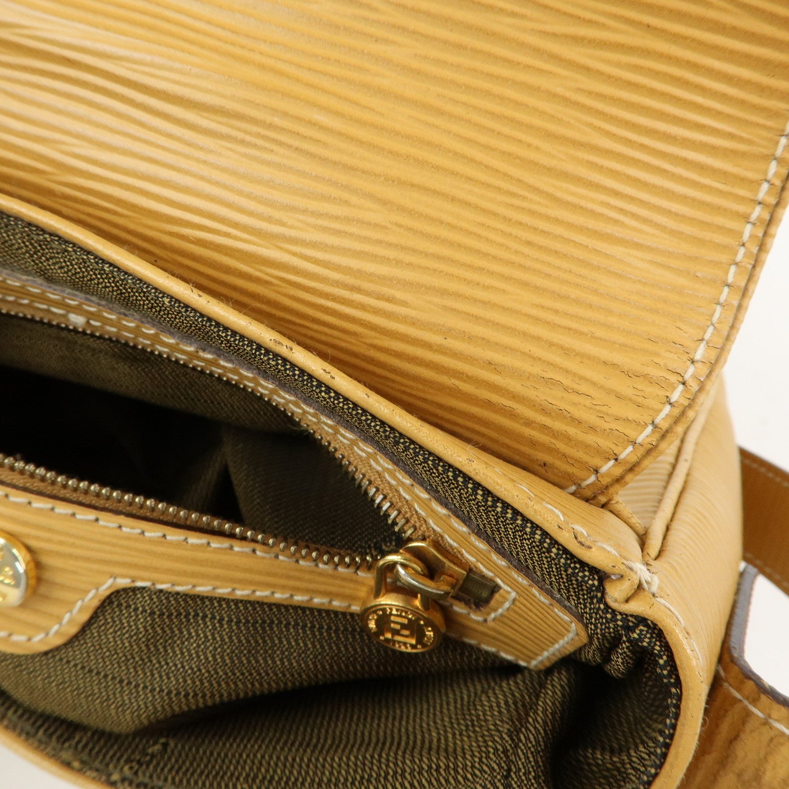 FENDI Logo Leather Shoulder Bag Crossbody Bag Yellow