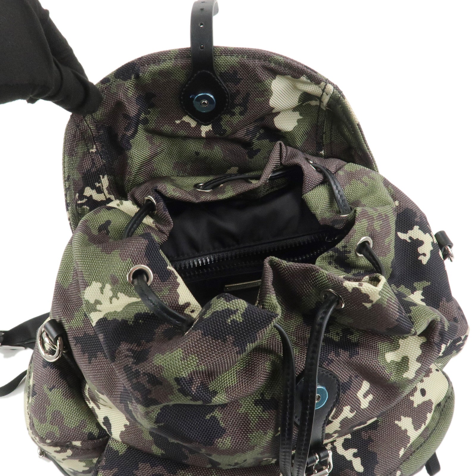 MIU MIU Nylon Canvas Camouflage Backpack Khaki Black 5BZ033