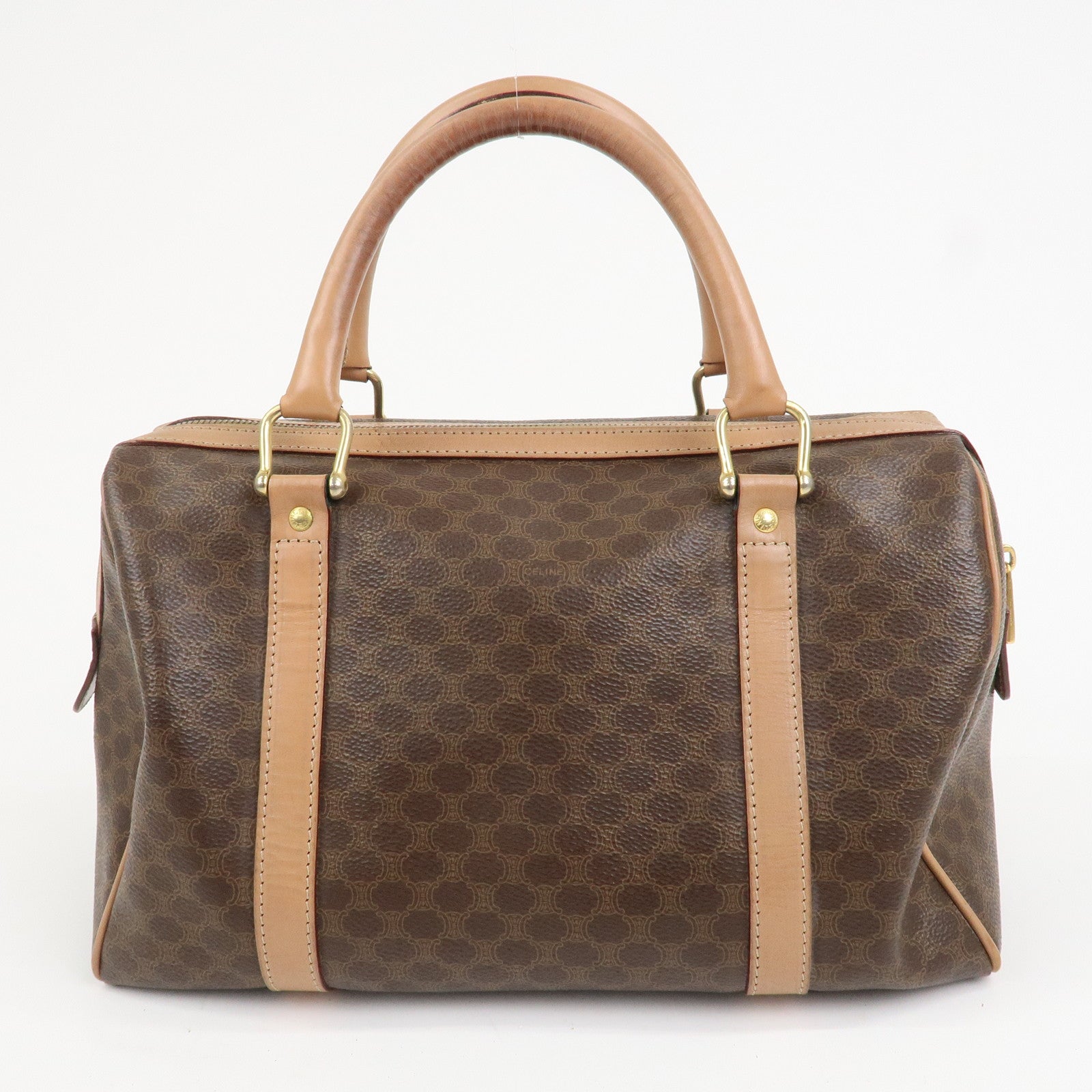 CELINE Macadam PVC Leather Boston Bag Hand Bag Brown