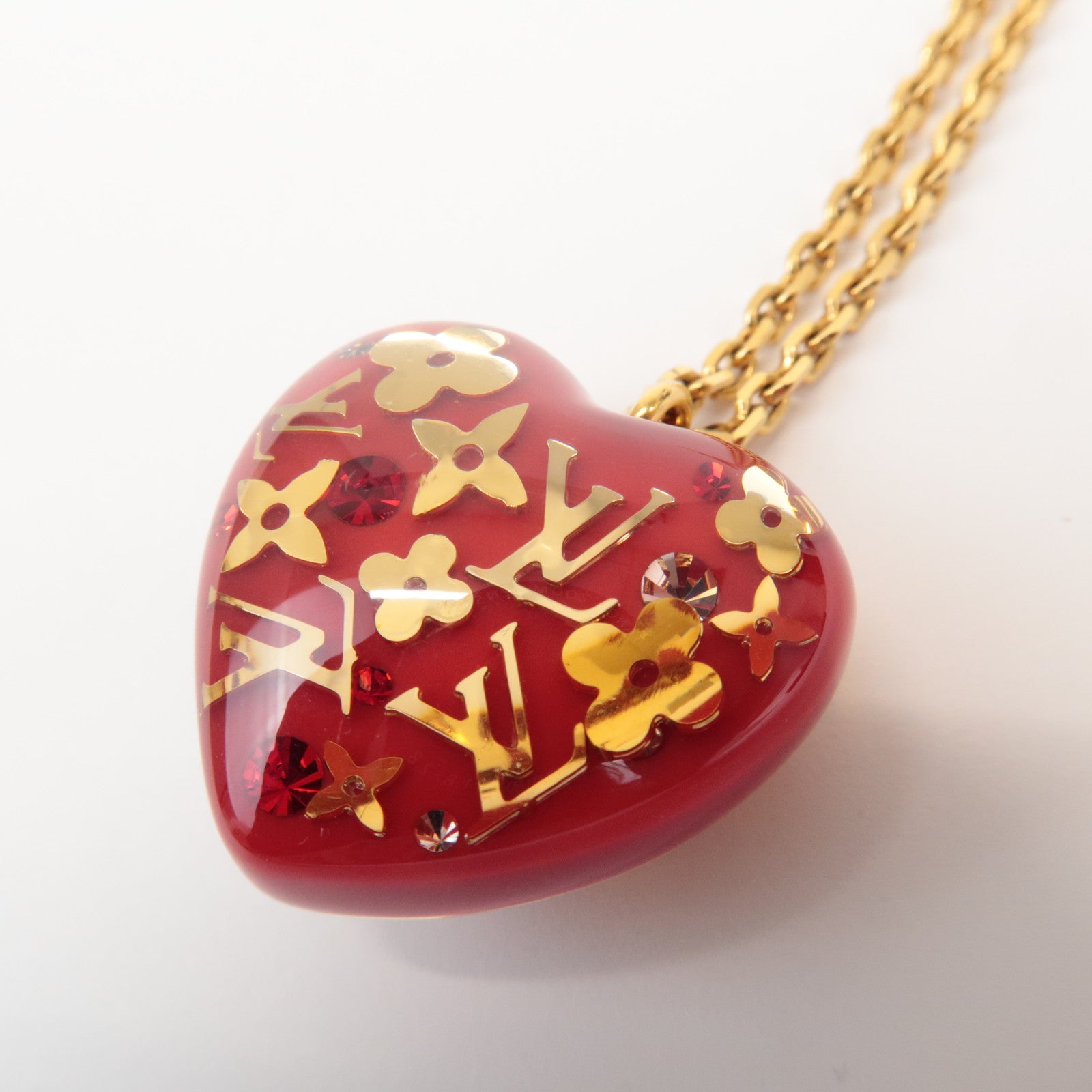 Louis Vuitton Pendentif Coeur Inclusion Necklace Gold Red M66087