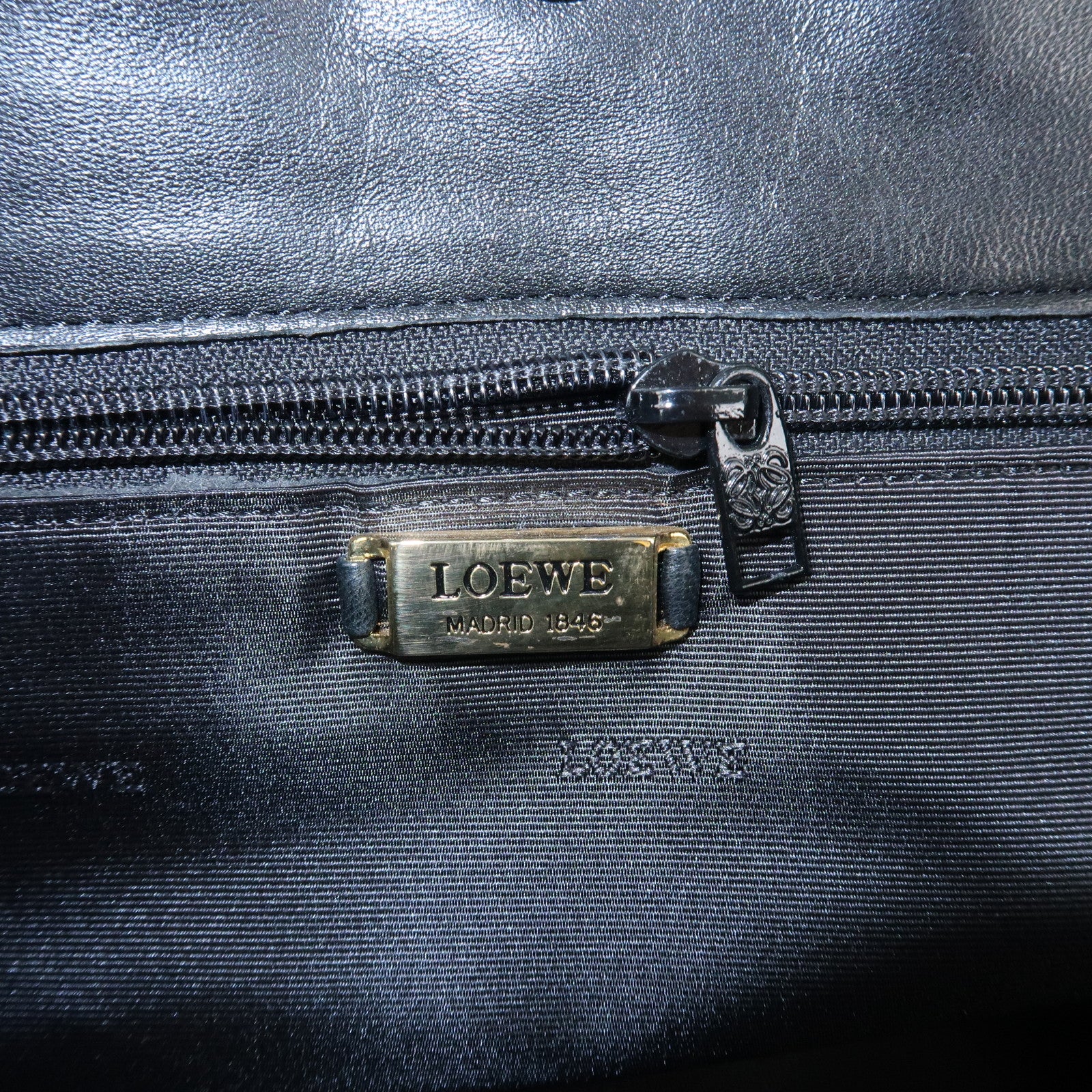 LOEWE Anagram Leather Shoulder Bag Black Gold Hardware Used