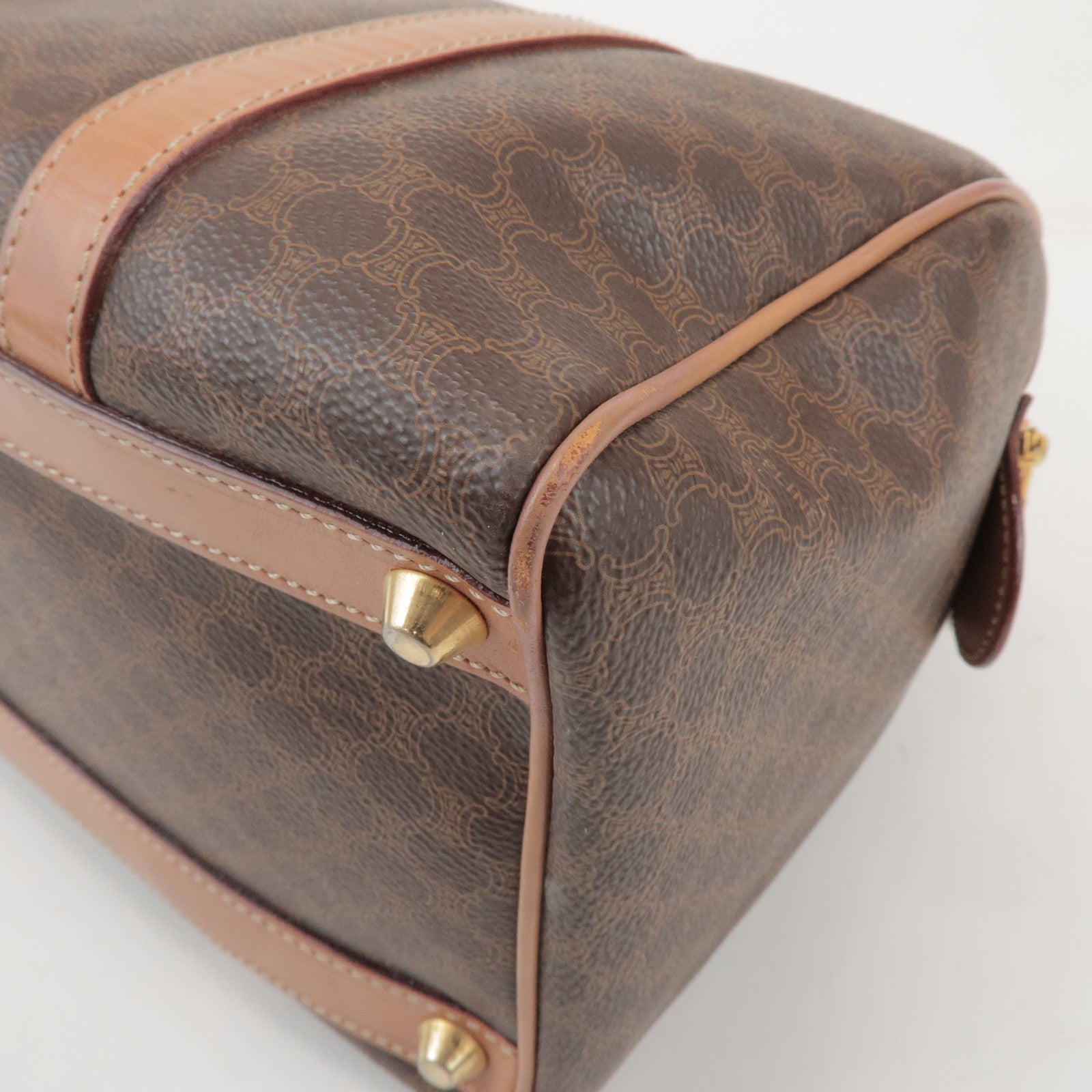 CELINE Macadam PVC Leather Boston Bag Hand Bag Brown