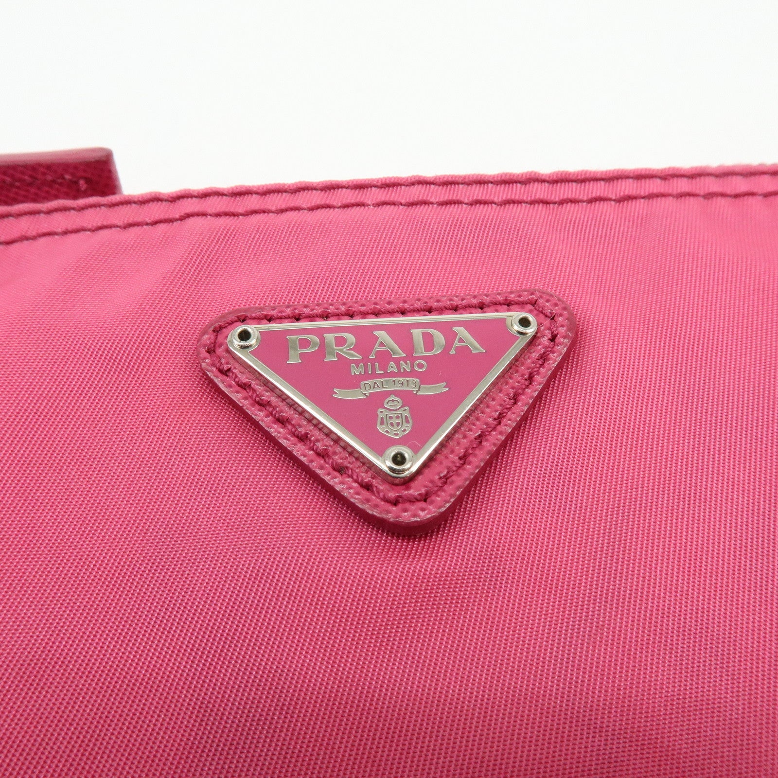 PRADA Triangle Logo Nylon Saffiano Leather Cosmetic Pouch Pink