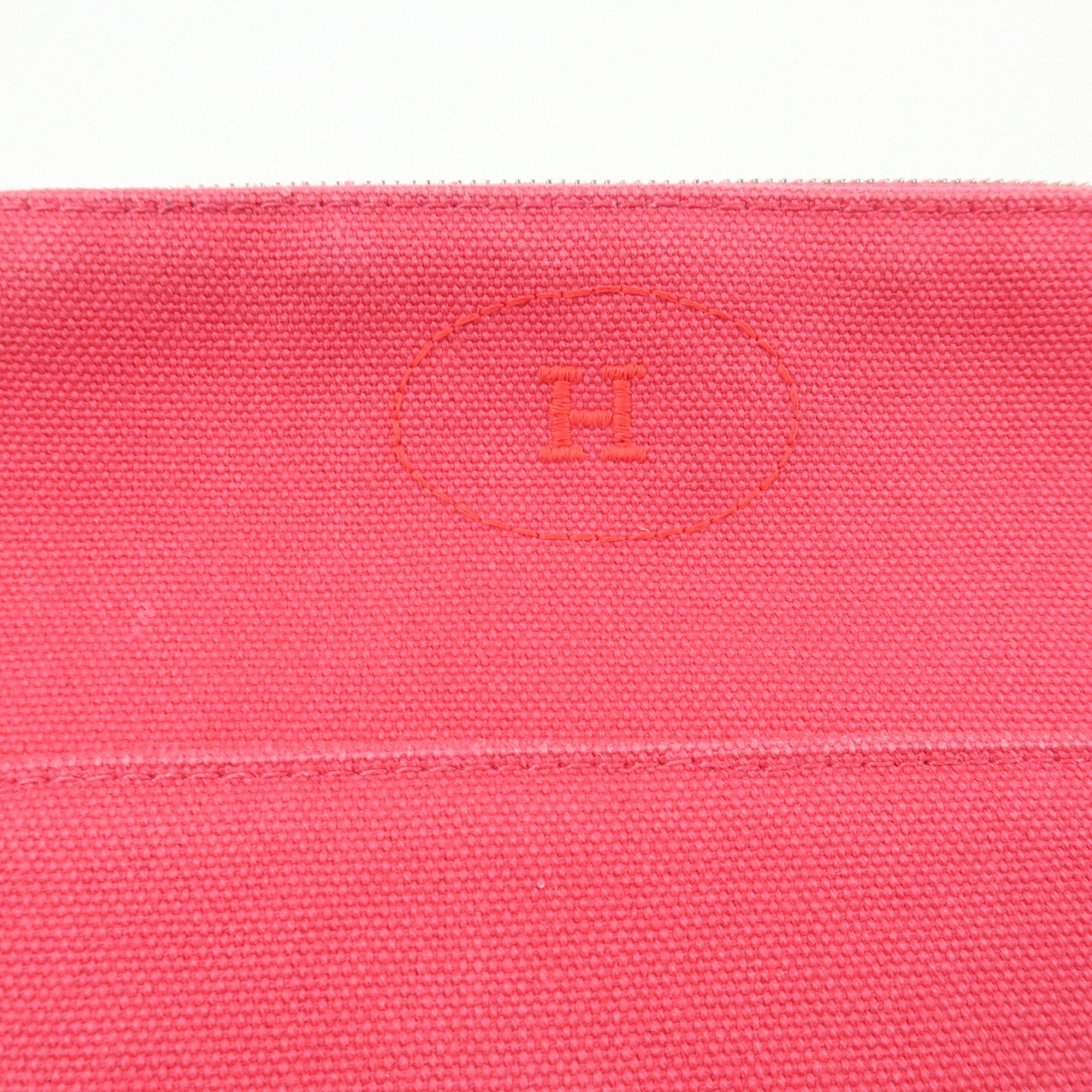 HERMES Bolide MM Cotton Leather Pouch Cosmetic Case Pink Orange