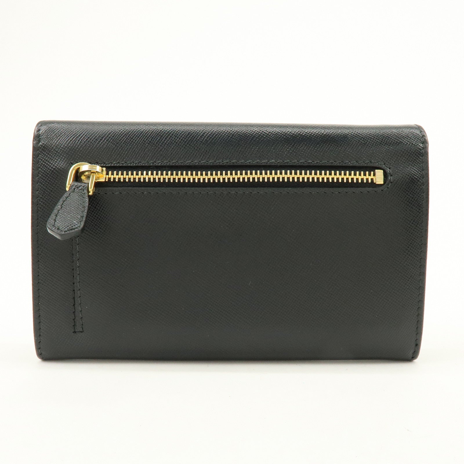 PRADA Triangle Logo Saffiano Leather Bi-fold Flap Wallet Black