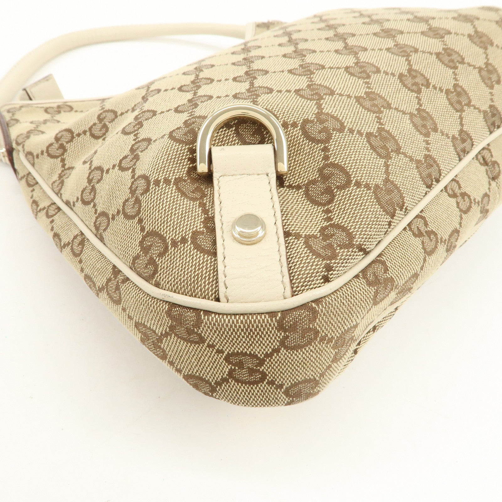 GUCCI Abbey GG Canvas Leather Shoulder Bag Beige Ivory 130738
