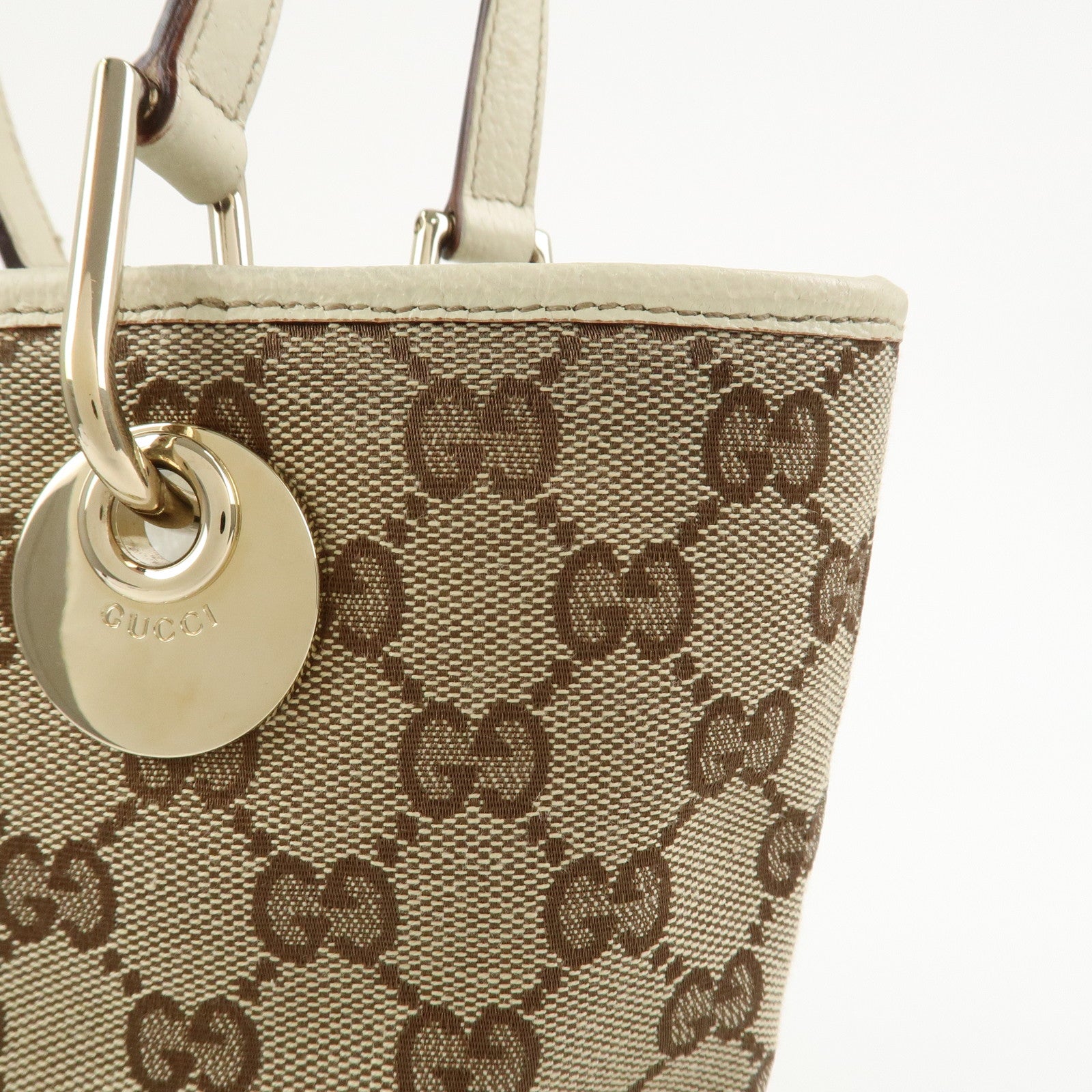 GUCCI GG Monogram Canvas Leather Tote Bag Hand Bag Brown 120840