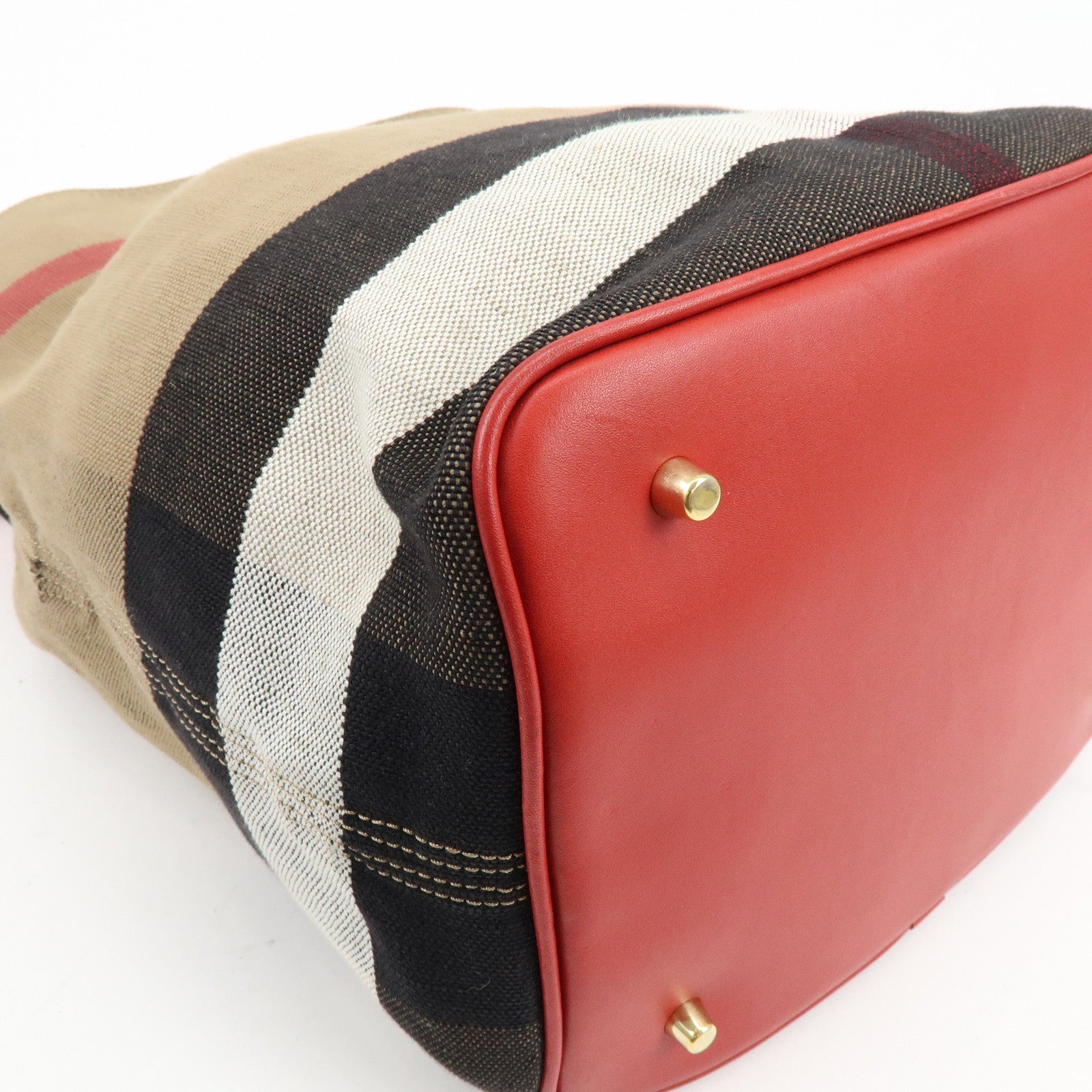 Burberry Nova Plaid Canvas Leather 2Way Shoulder Hand Bag Beige