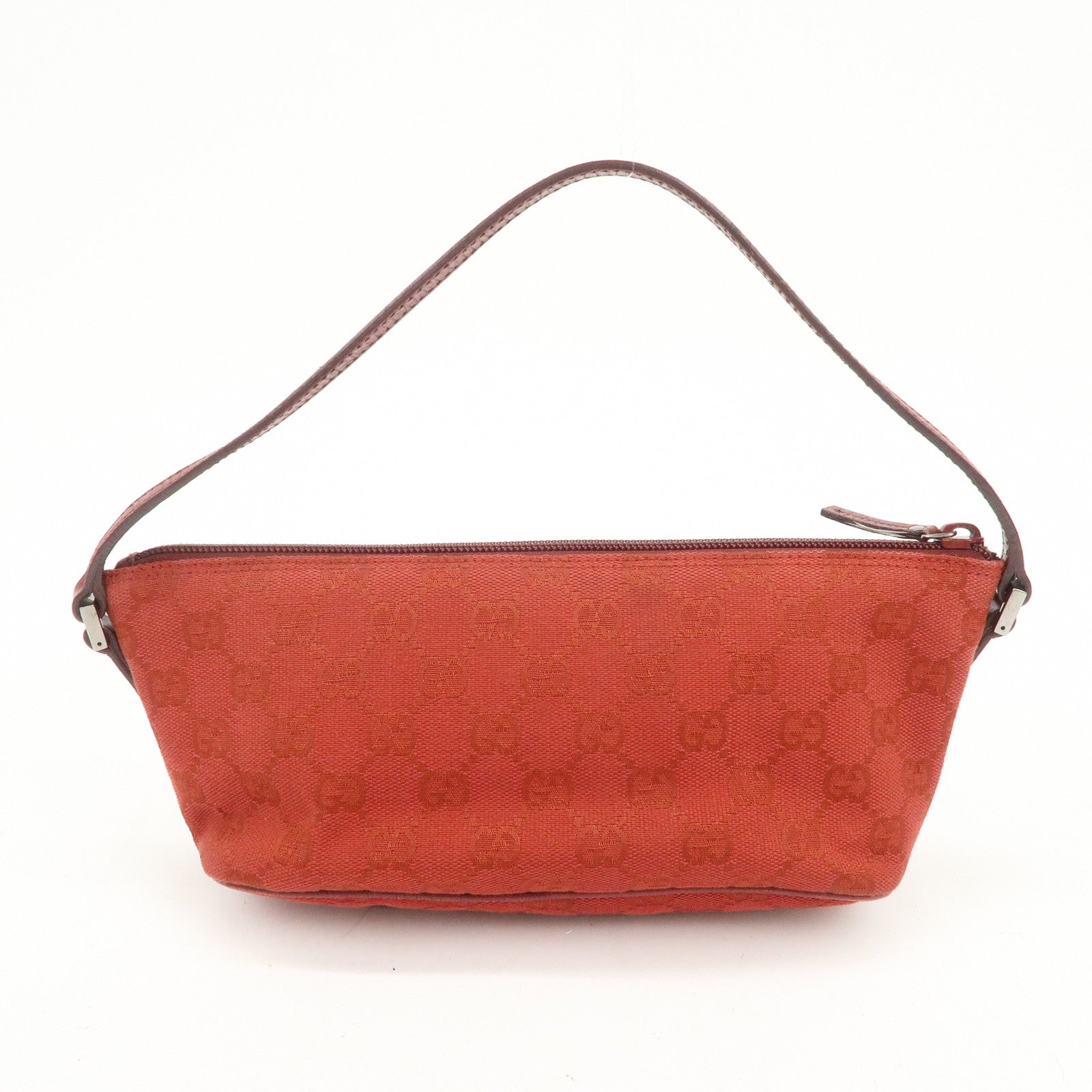 GUCCI Boat Bag GG Canvas Leather Accessory Poach Hand Bag Red 07198
