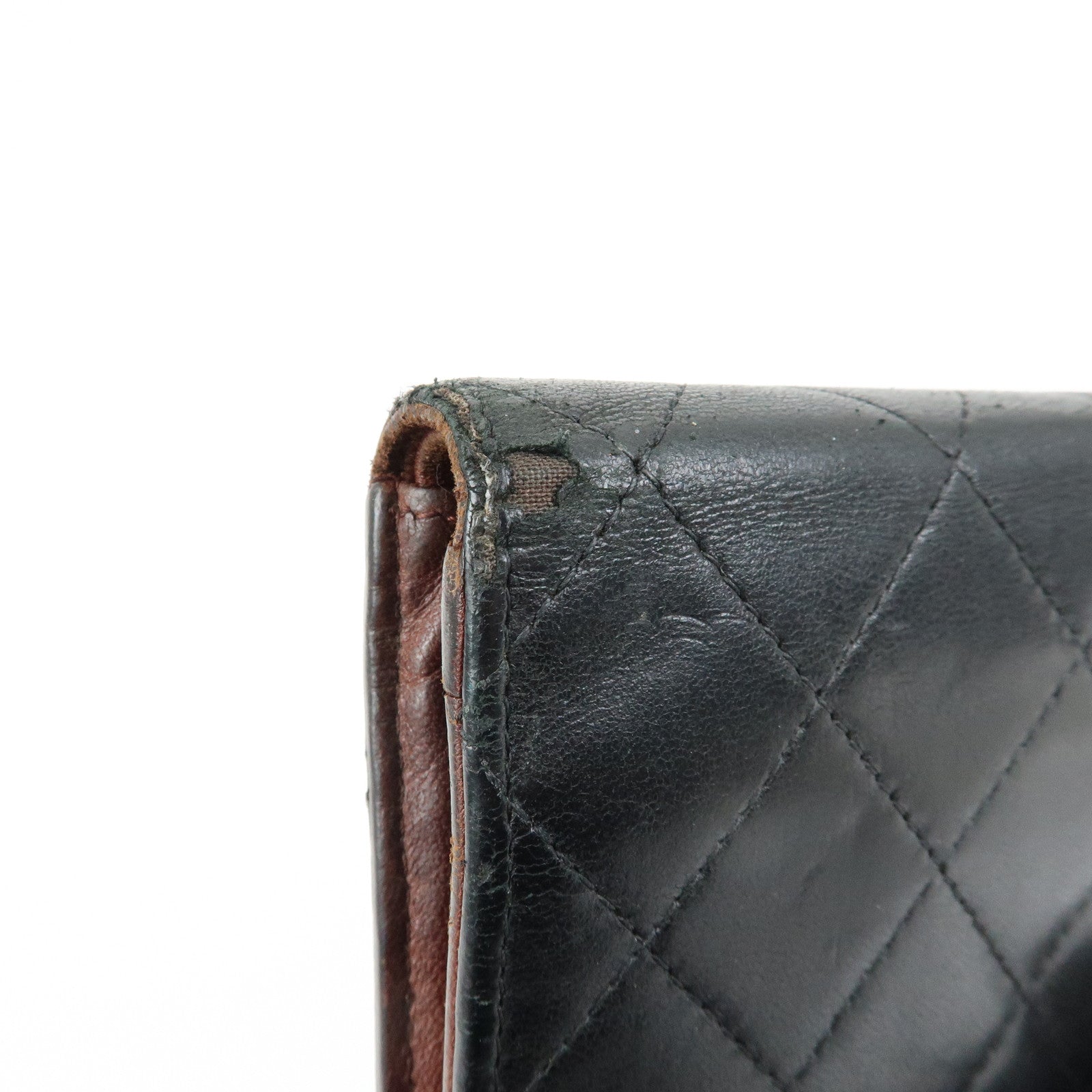 CHANEL Matelasse COCO Mark Lamb Skin Long Wallet Black