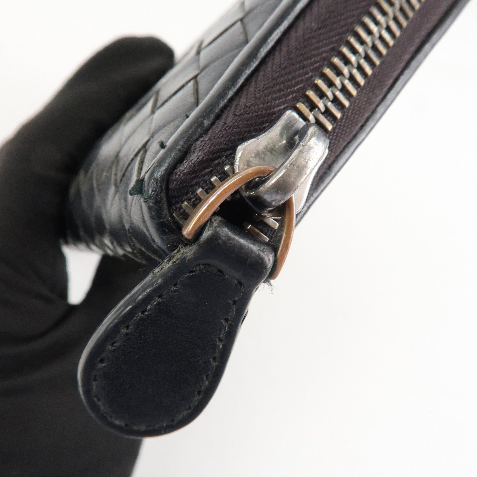 BOTTEGA VENETA Intrecciato Leather Round Zippy Wallet Black 114076 Used