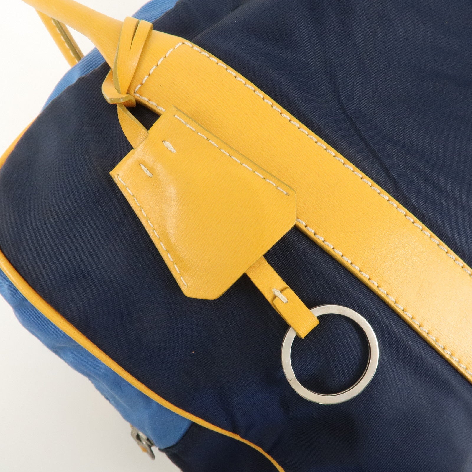 PRADA Triangle Logo Nylon Leather Shoulder Bag Hand Bag Navy Yellow