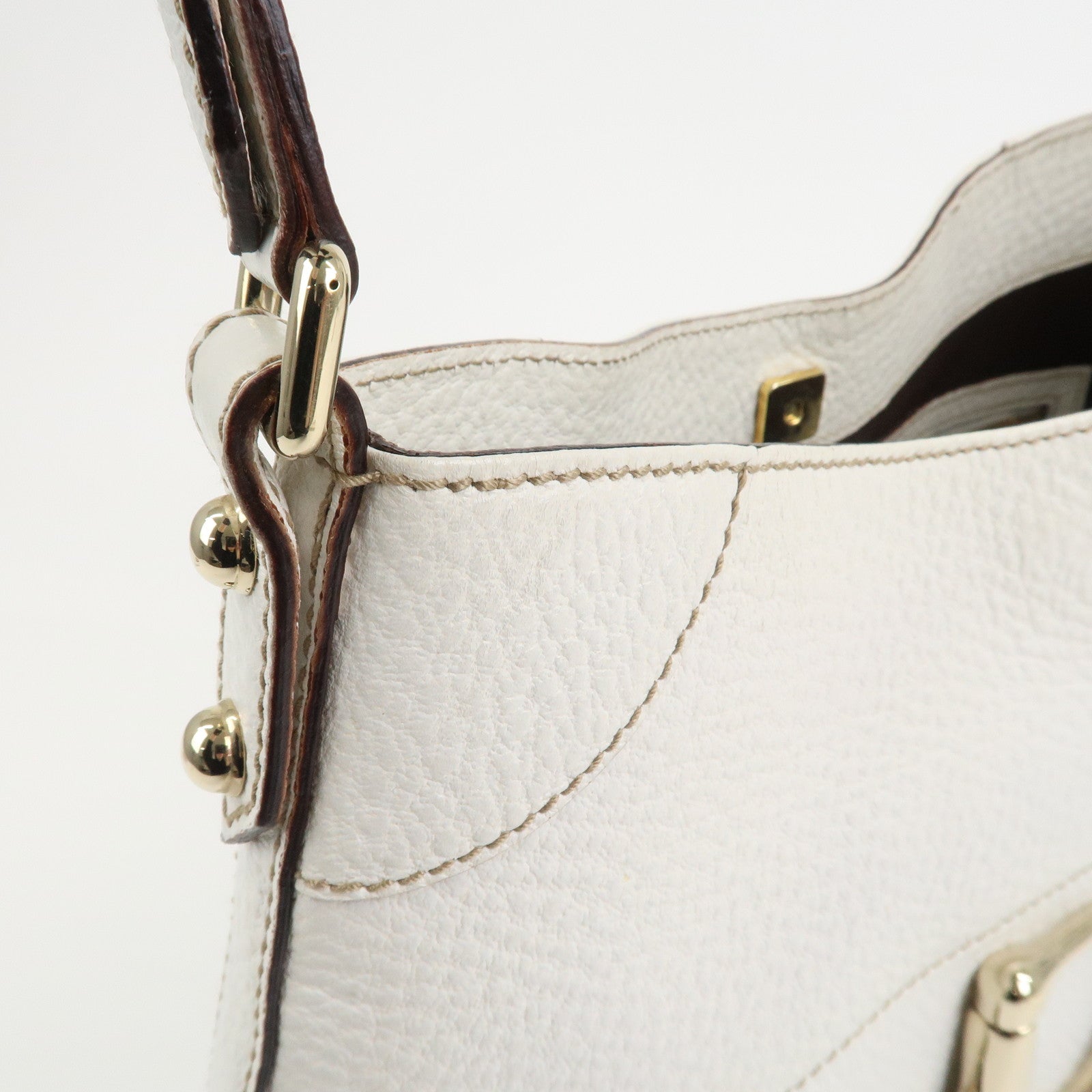 GUCCI Horsebit Leather Shoulder Bag Hand Bag White 137388