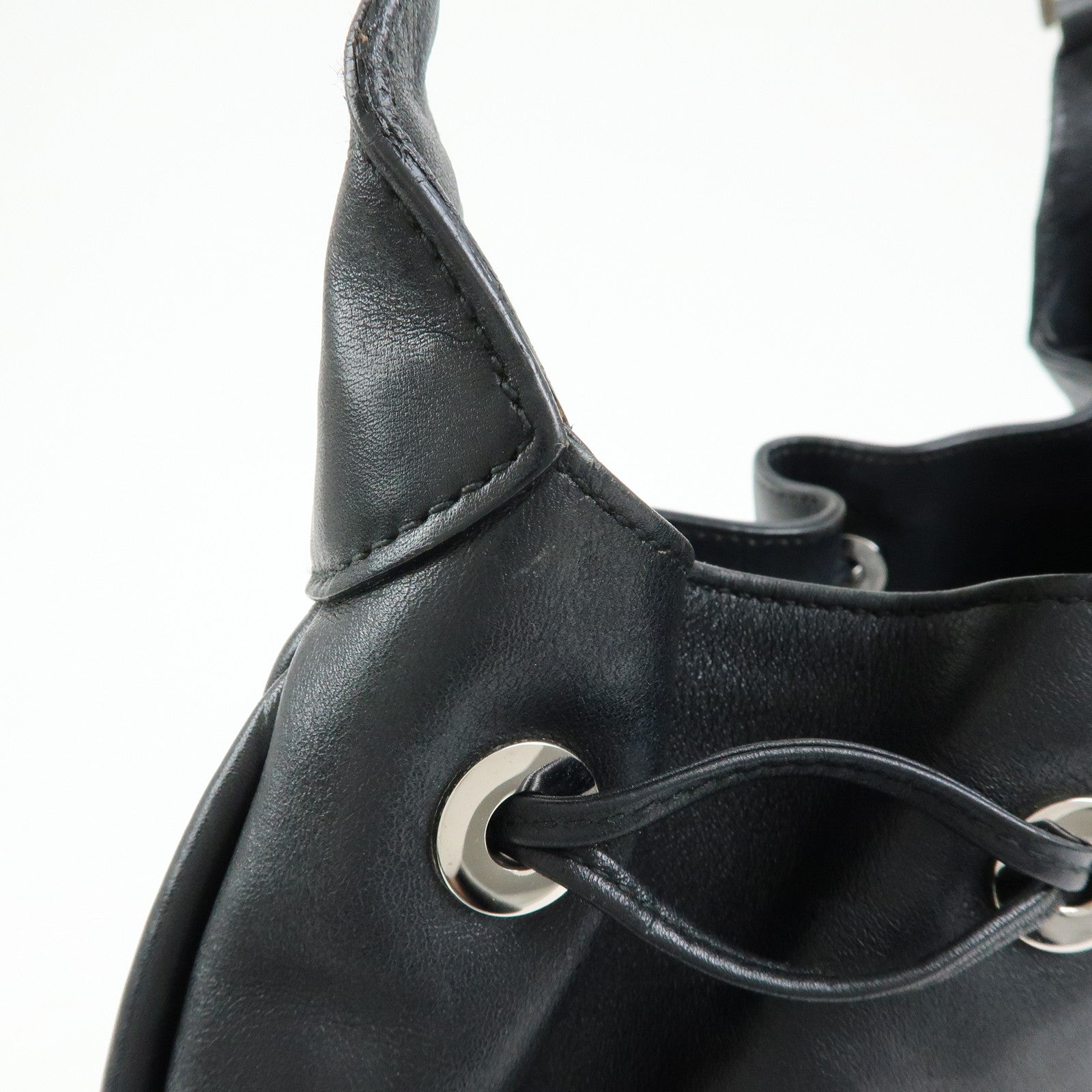 GUCCI Bamboo Leather Shoulder Bag Hand Bag Black 0014033