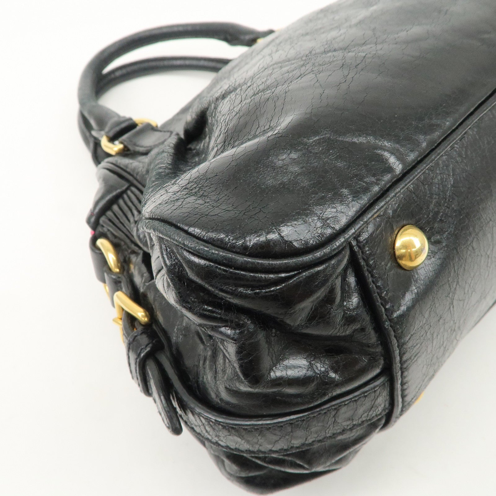 MIU MIU Leather 2Way Bag Hand Bag Shoulder Bag Black RR1424 Used