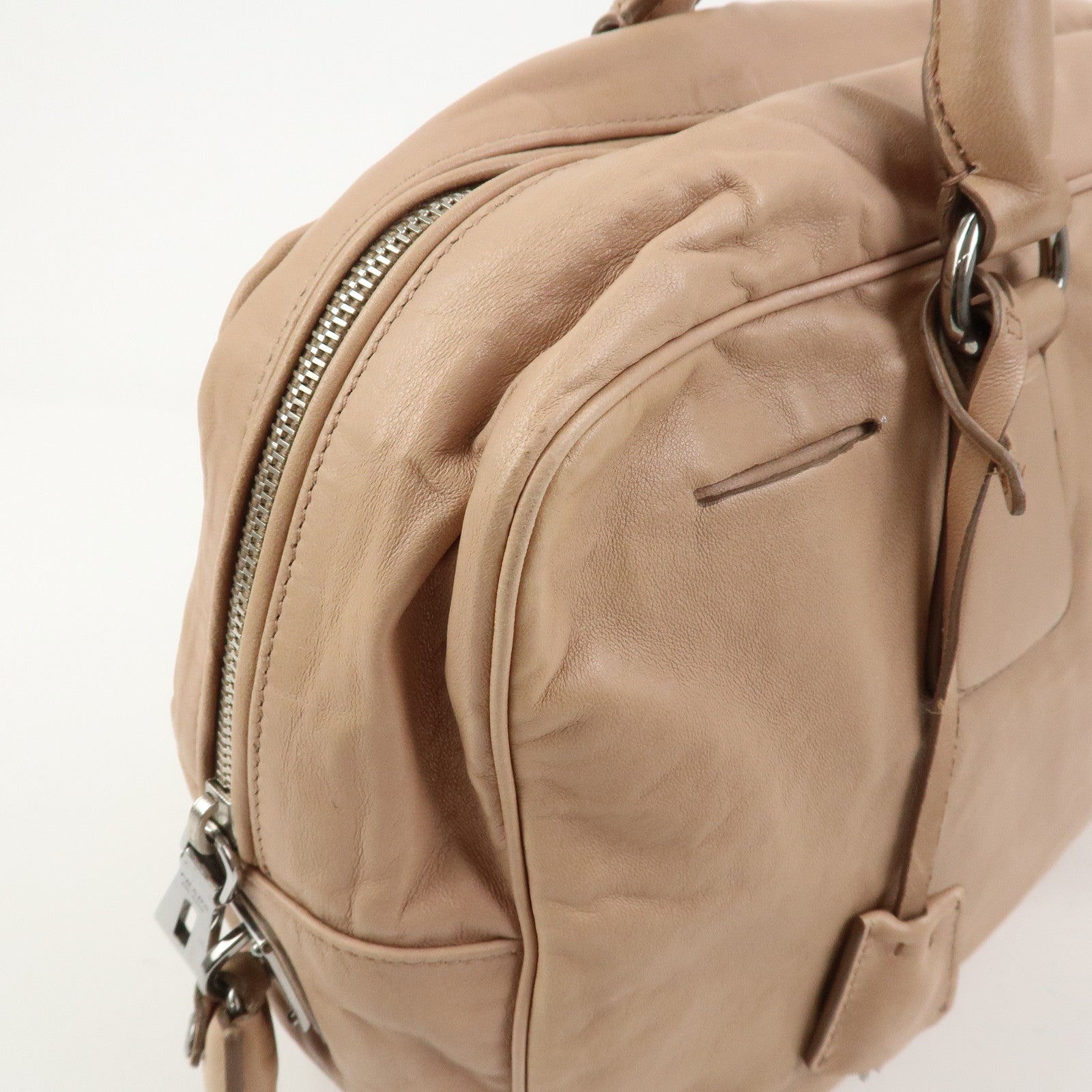 PRADA Logo Leather Hand Bag Shoulder Bag Pink Beige BL094F