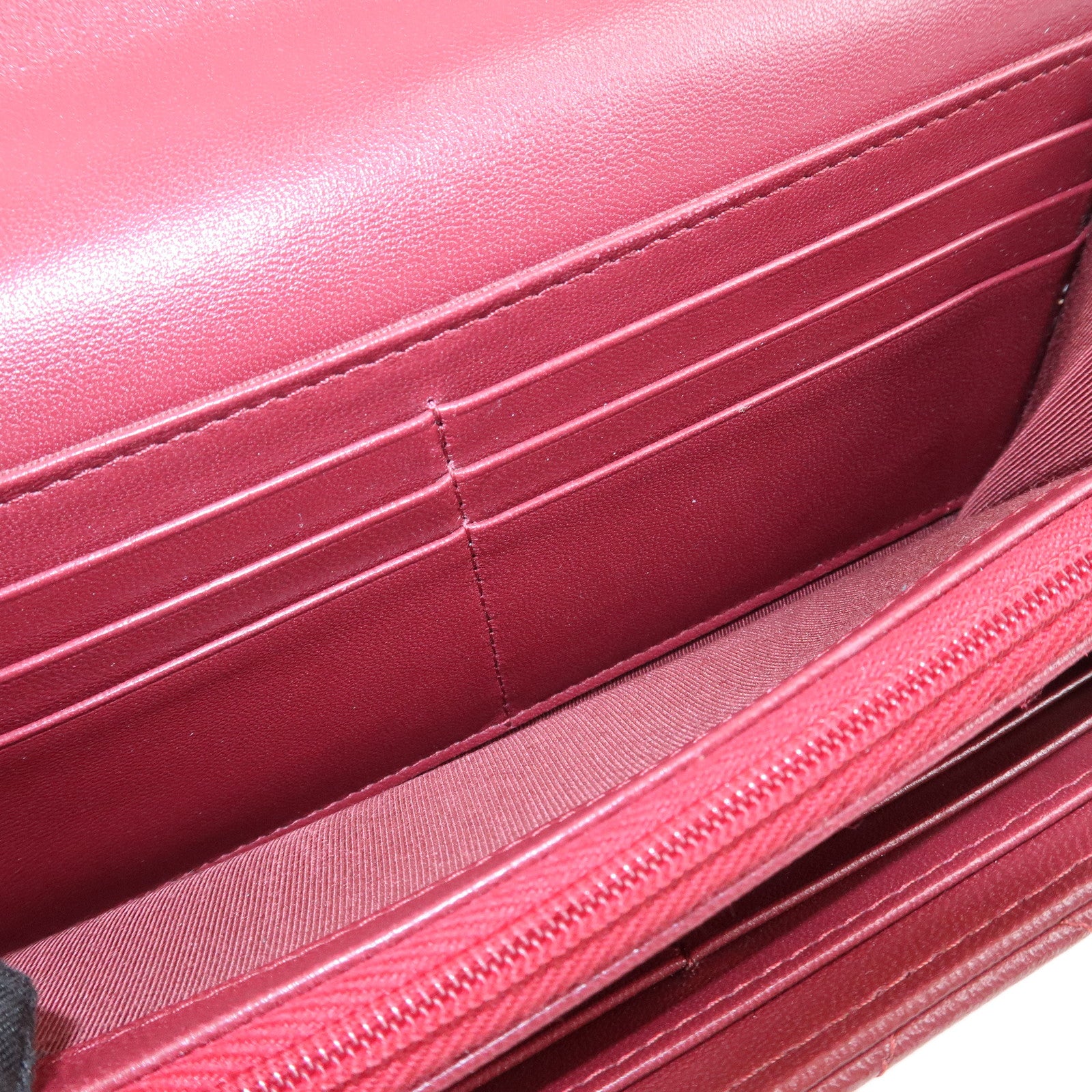 CHANEL Matelasse Lamb Skin Classic Long Flap Wallet Red AP0241