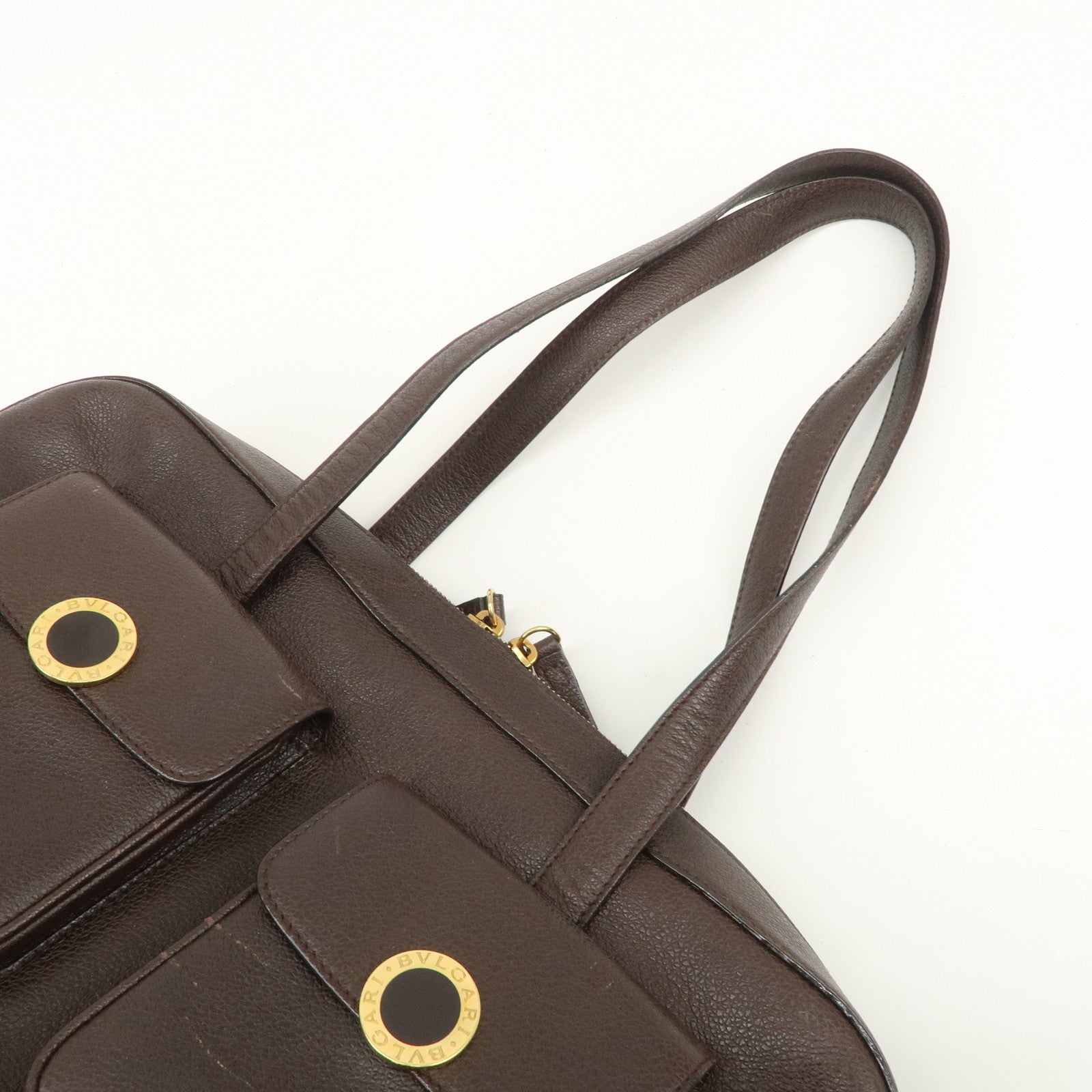 BVLGARI B-zero1 Leather Shoulder Bag Hand Bag Dark Brown