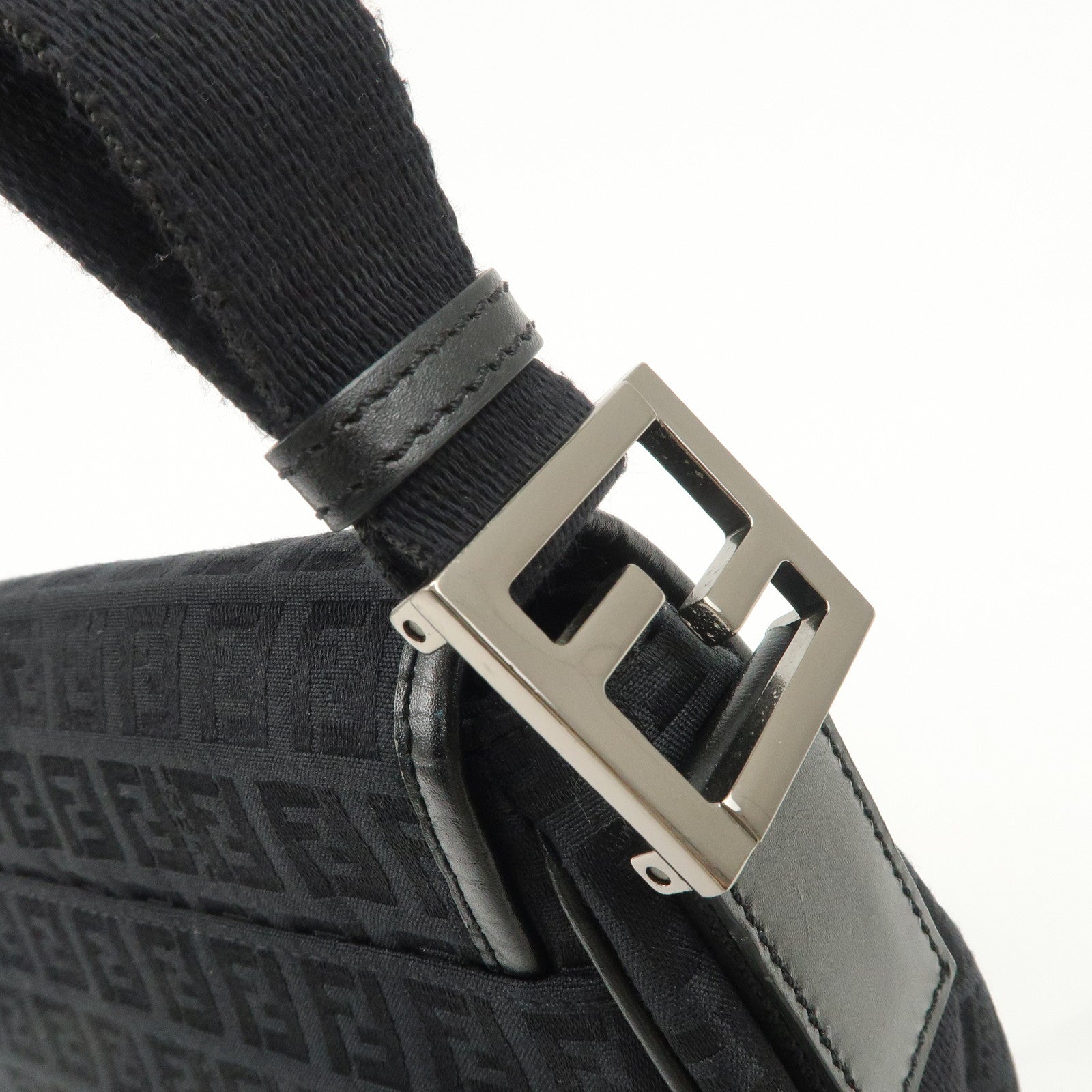 FENDI Zucchino Canvas Leather Shoulder Bag Black 8BR320