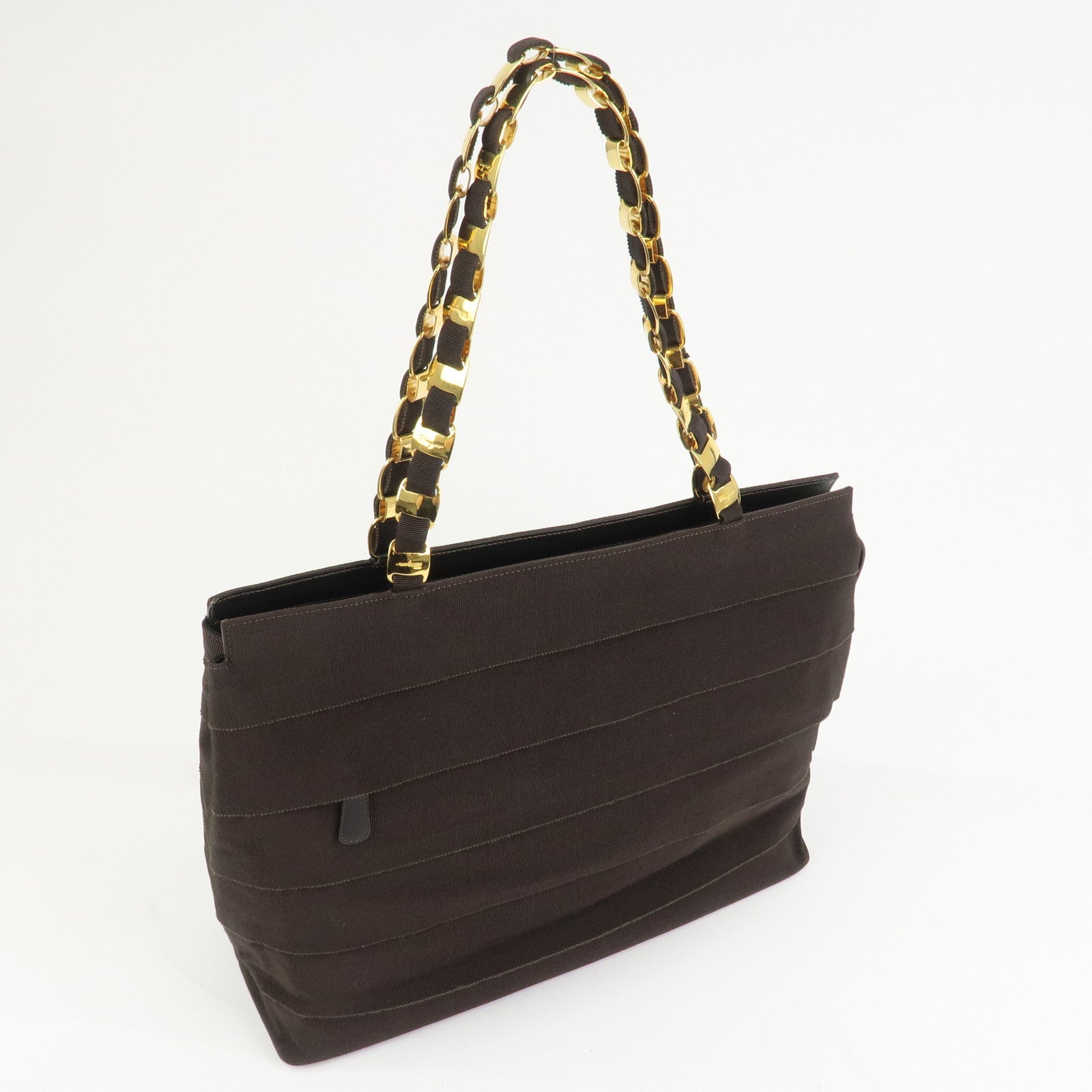 Ferragamo Vara Canvas Leather Shoulder Bag Tote Bag Brown