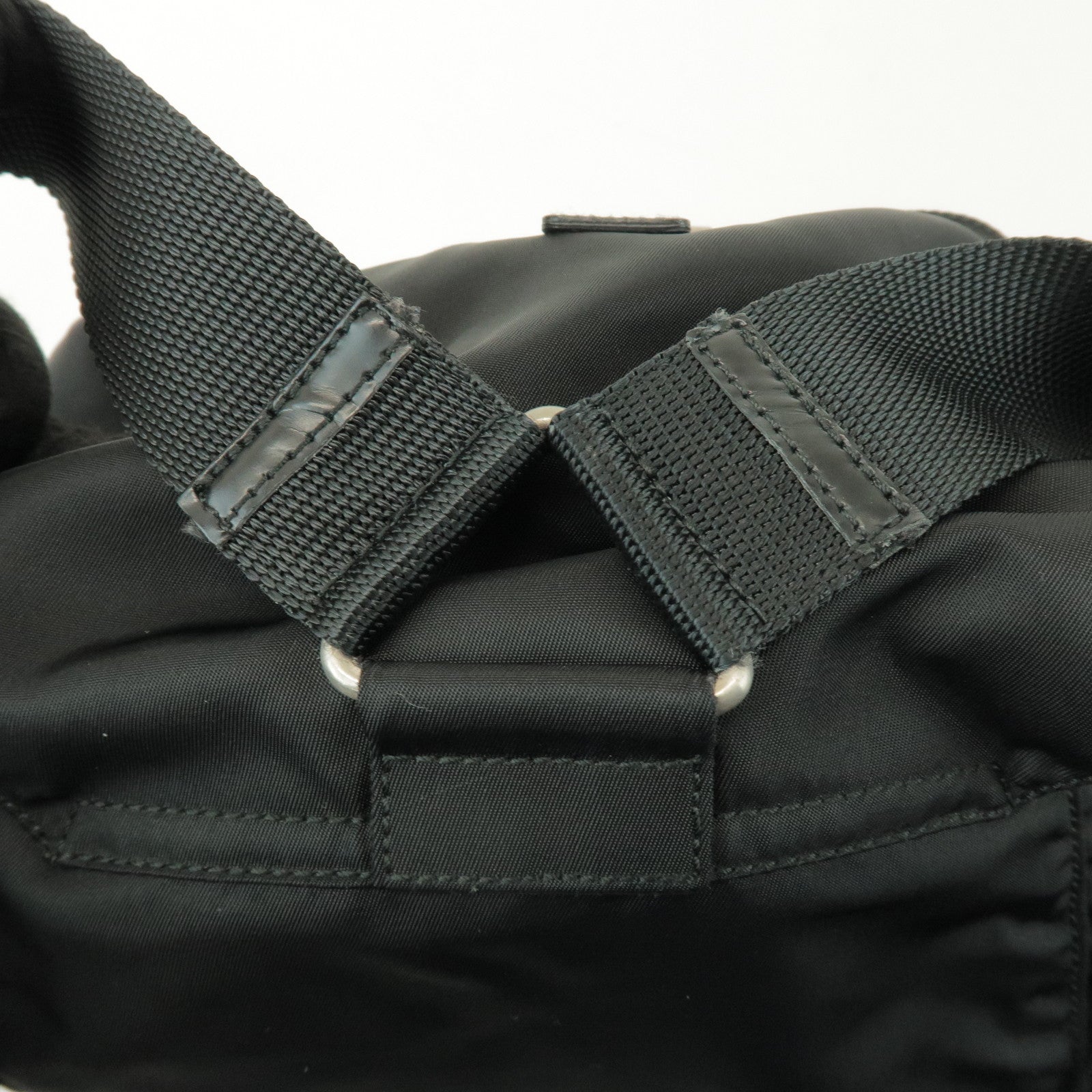PRADA Triangle Logo Nylon Leather Backpack Rucksack Black B4650F