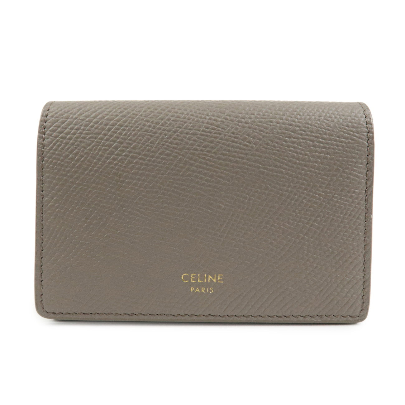 CELINE Leather Card Case Card Holder Gray