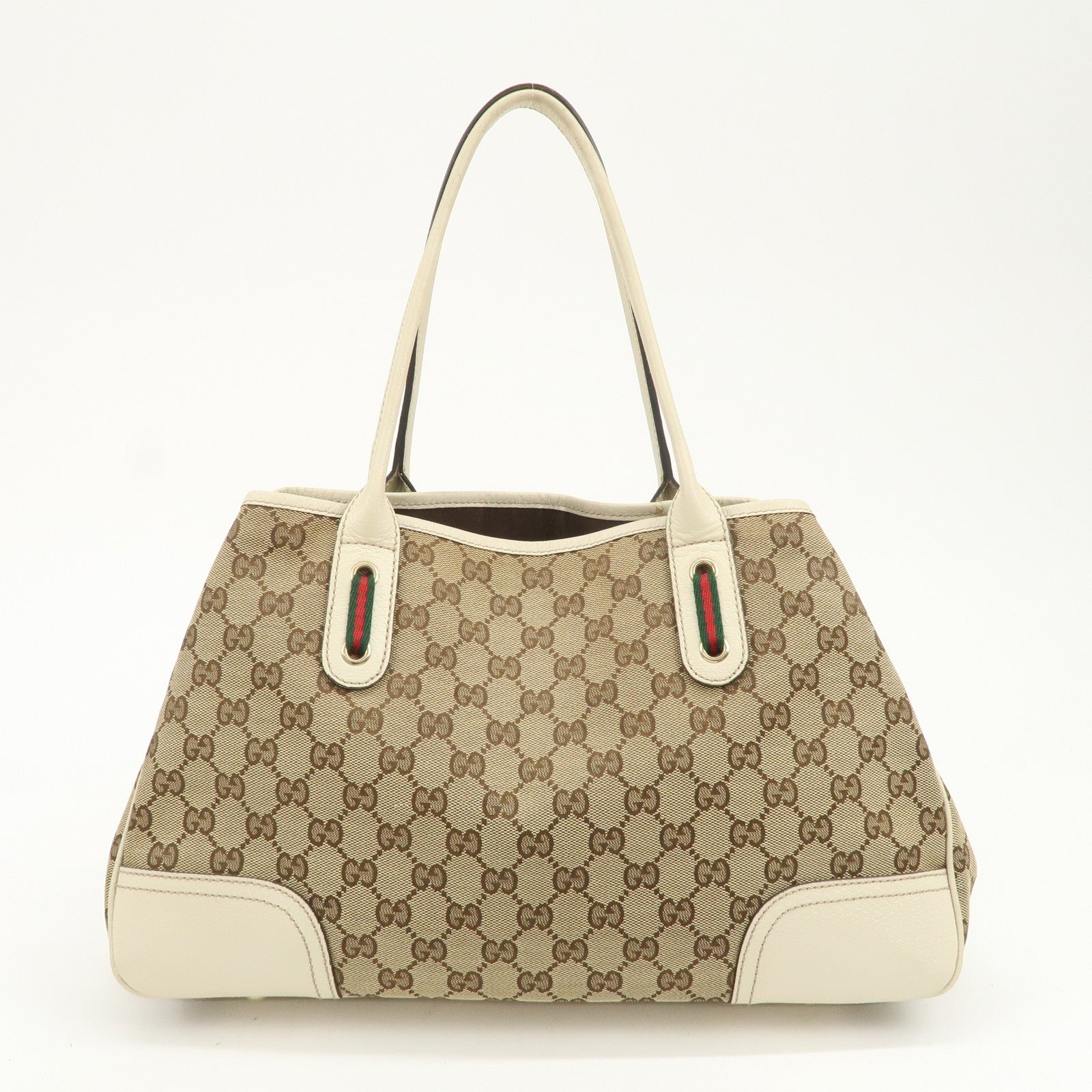 GUCCI Princy Sherry GG Canvas Leather Tote Bag Brown Ivory 163805