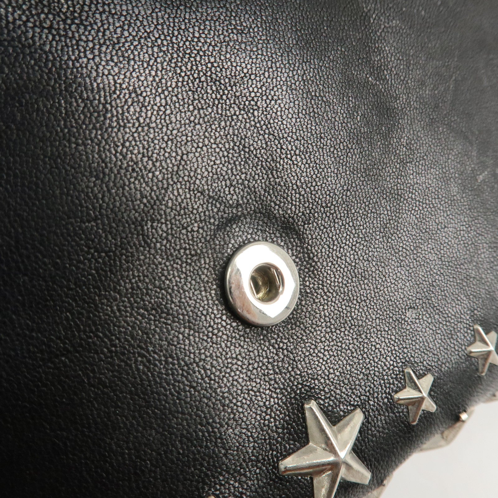 JIMMY CHOO Leather Studs Chain Wallet Shoulder Bag Black Used