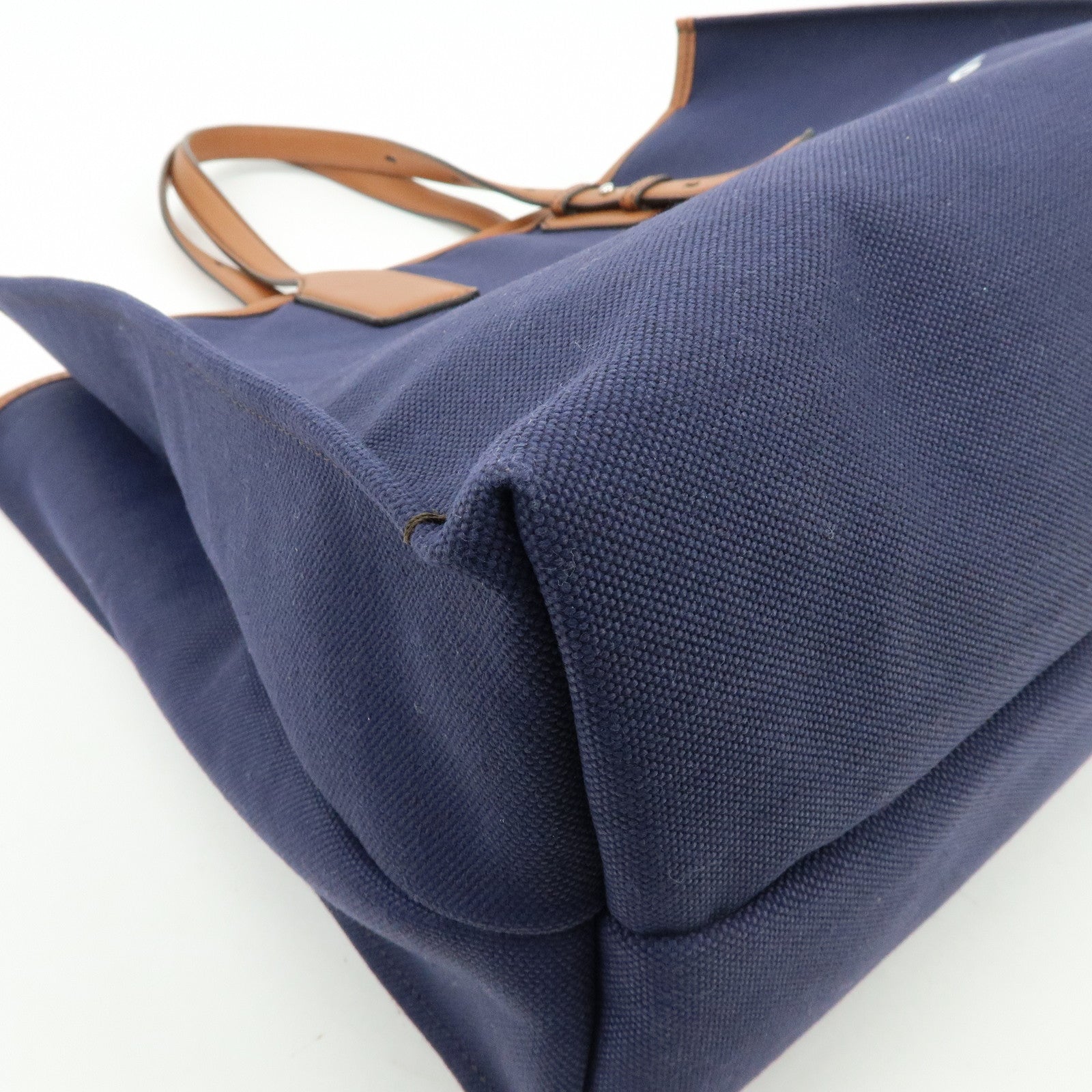 Ferragamo 1927 Signature Canvas Leather Tote Bag Navy Brown
