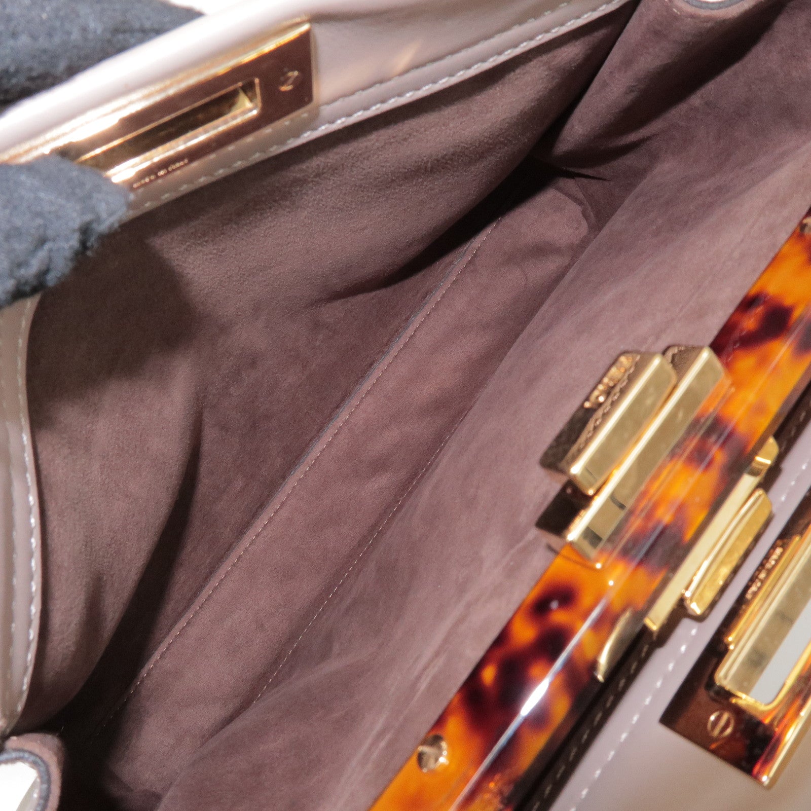 FENDI Peekaboo Leather Medium 2Way Hand Bag Greige Beige 8BN290